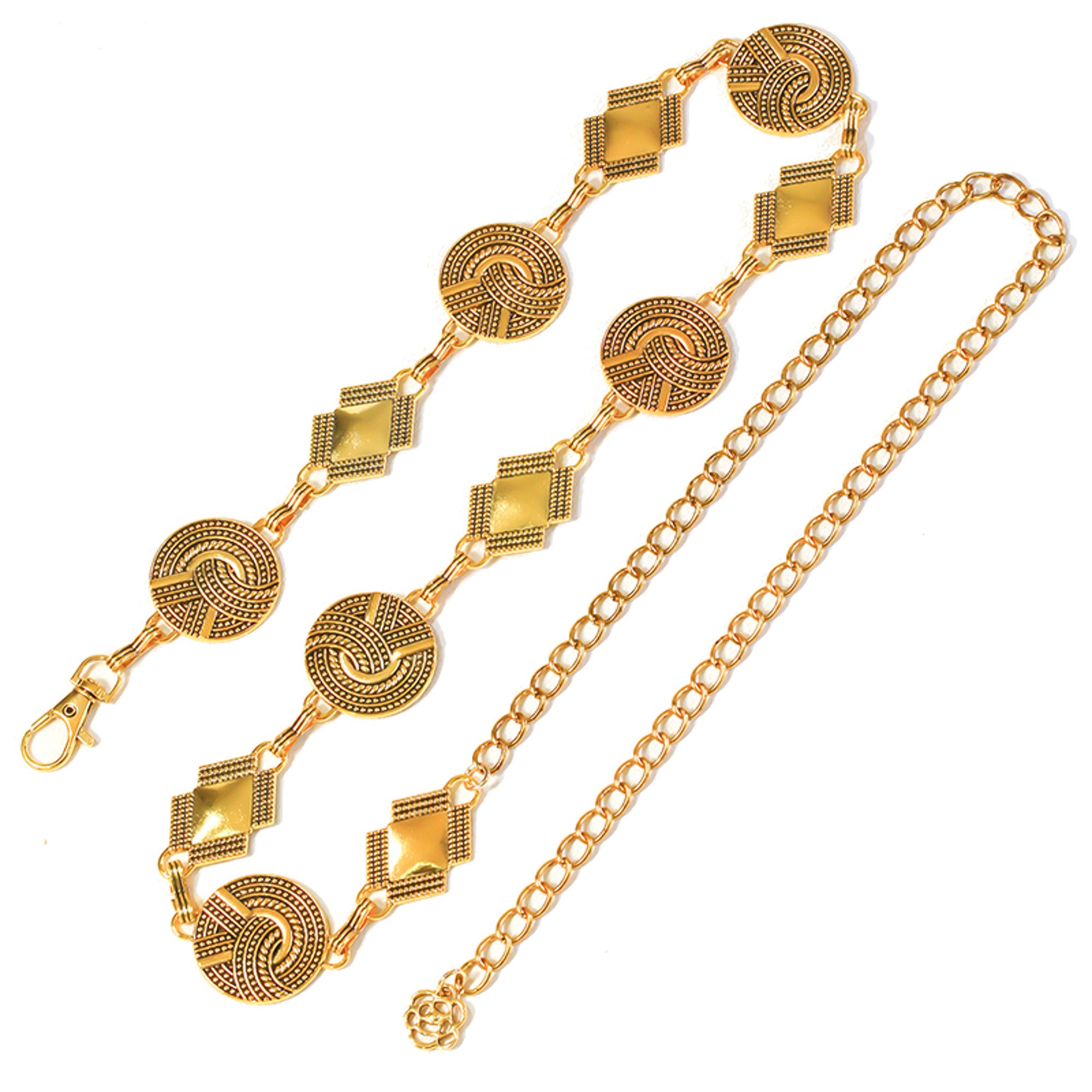 KARMA Набедренные ремни Набедренные ремни Damen silber oder Gold verstellbar 120 cm (Festival Ремни-цепочки Vintage, Boho Accessoire Modegürtel Taille Hüfte) Ремни mit Medaillons Metallgürtel für Kleid Rock