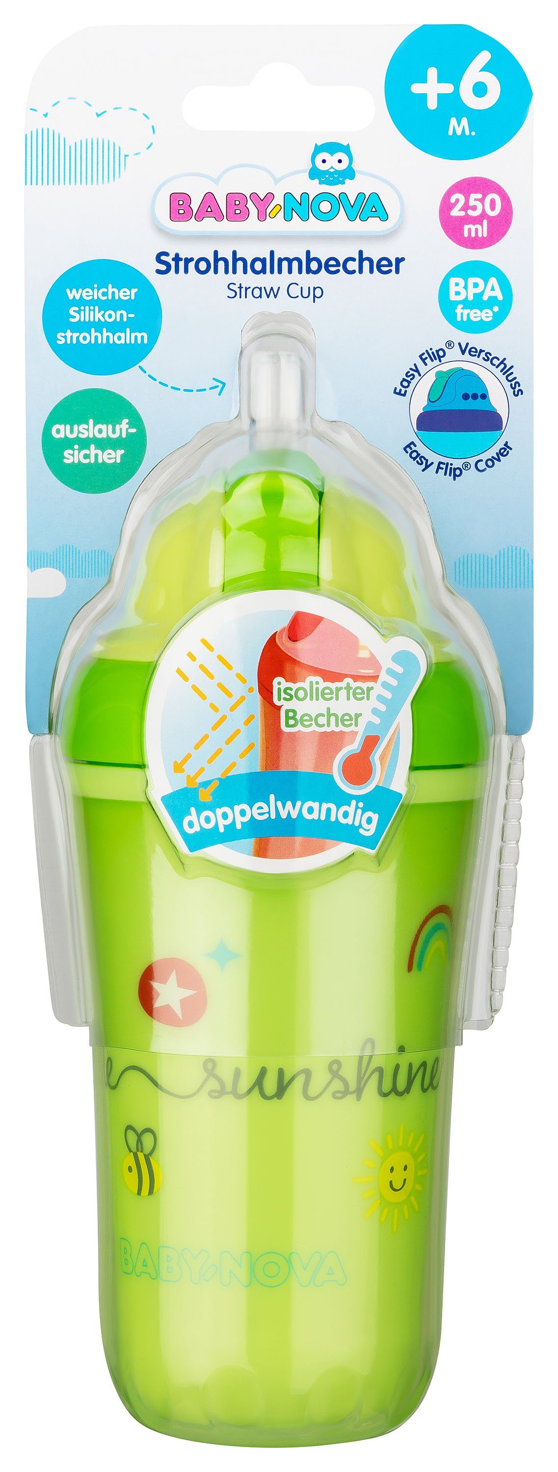 Babynova Trinklernbecher Kinder Strohhalmbecher 6m+, PP