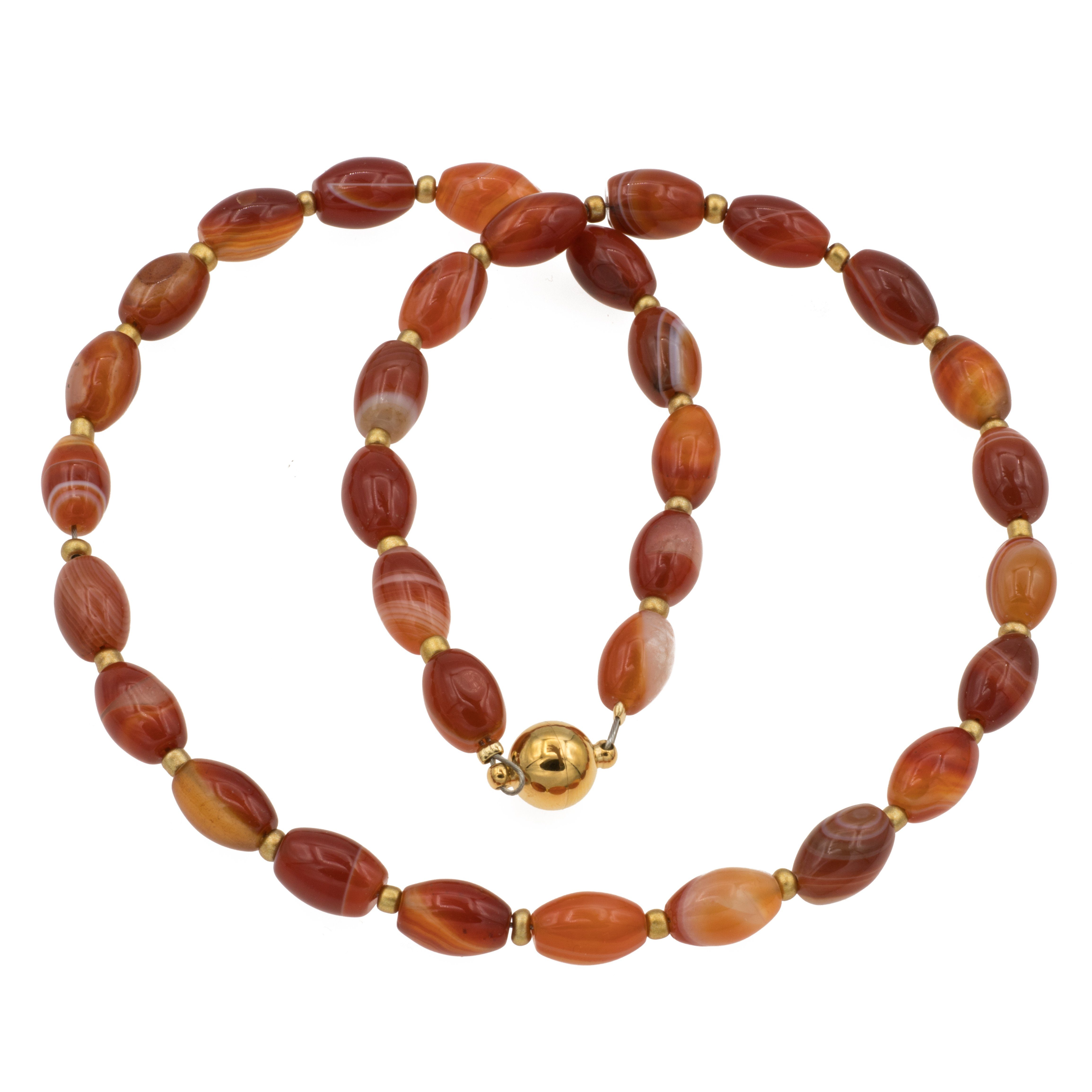 Bella Carina Perlenkette Edelstein Kette mit Achat Perlen oval rot, mit leicht marmorierten Achat Perlen