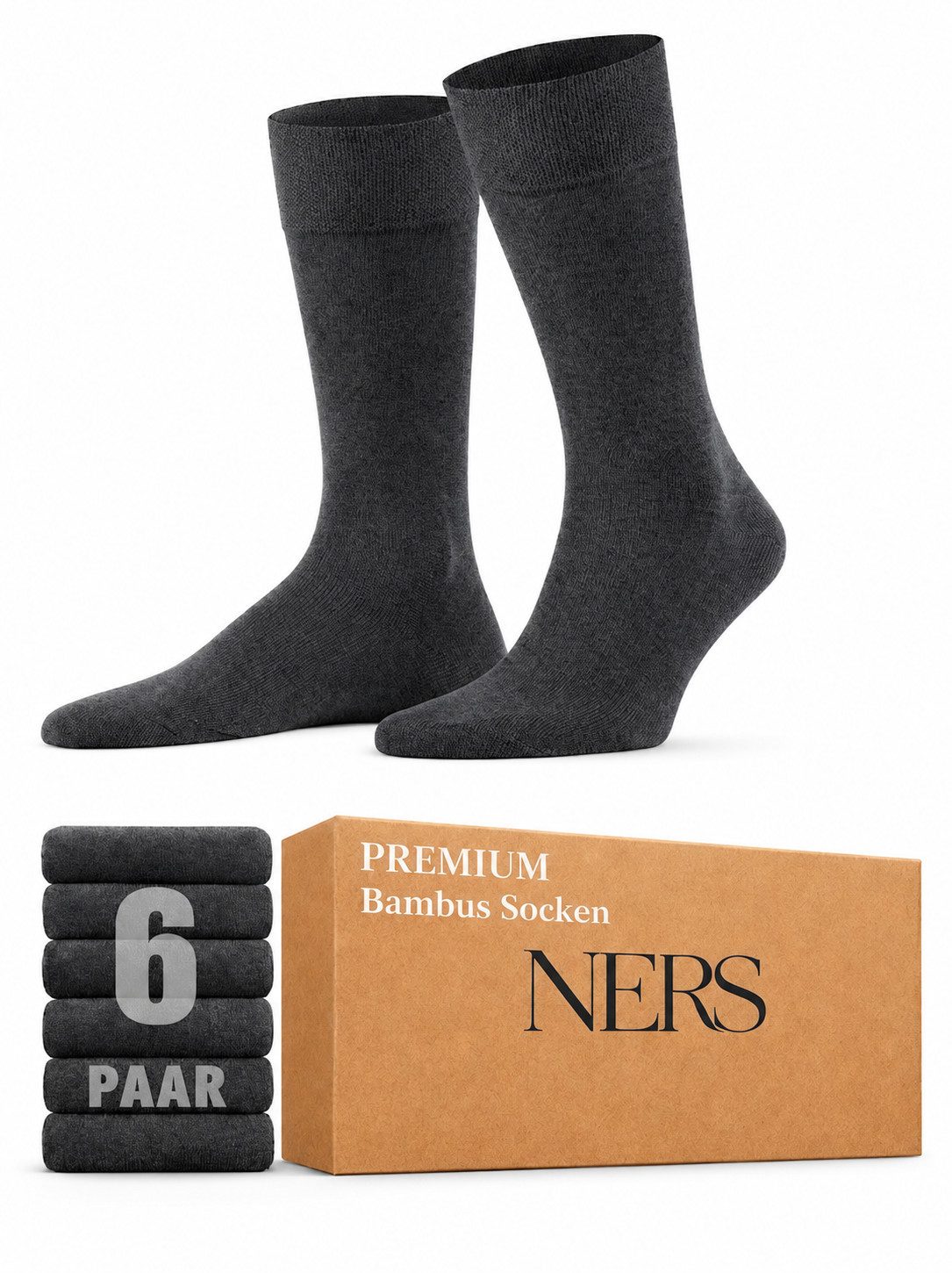 NERS Basicsocken 6 Paar Socken aus Bambus Damen & Herren, ohne Naht, Komfortbund (6-Paar) Premium Bambussocken Atmungsaktiv, & Weich, Geschenkbox