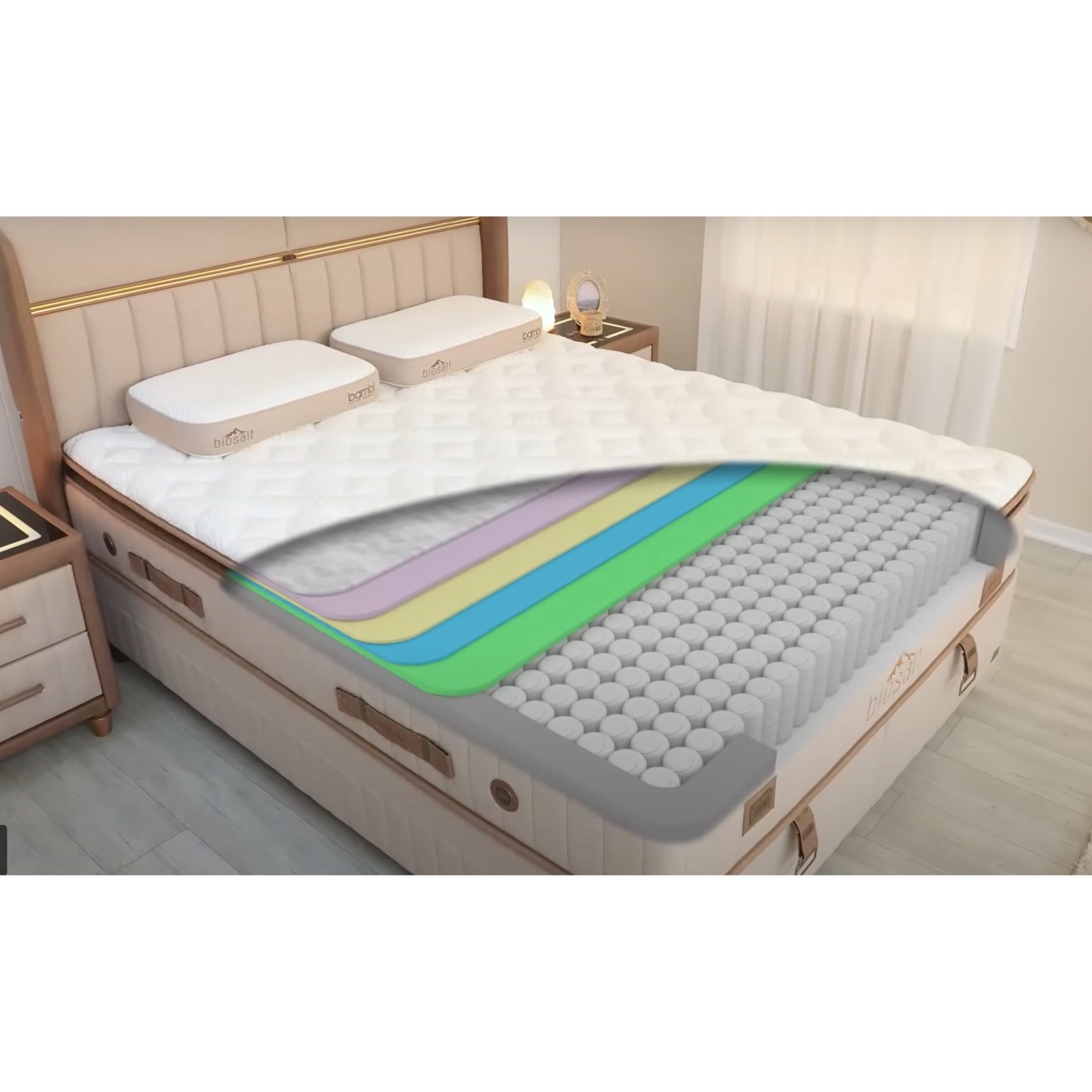 Taschenfederkernmatratze 9 Schichten mit Topper Matratze 90x200 - 180x200 Biosalt, Bambi, 33 cm hoch