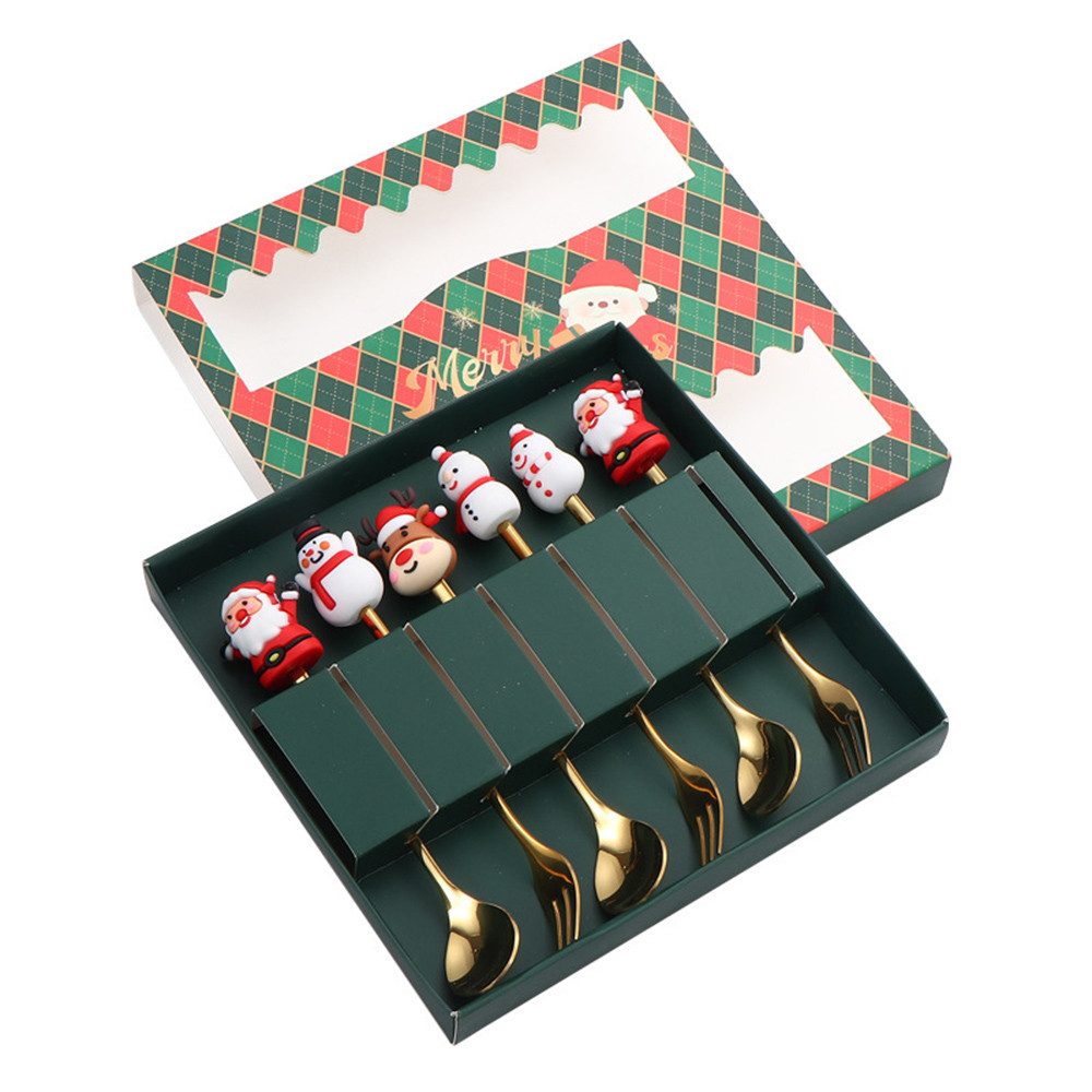 Coonoor Geschirr-Set 6 Stück Edelstahl Weihnachtslöffel Weihnachten Weihnachtsgeschirr Set, für Kaffee, Dessert & Weihnachtsgläser – Kleine Weihnachtsgeschenke