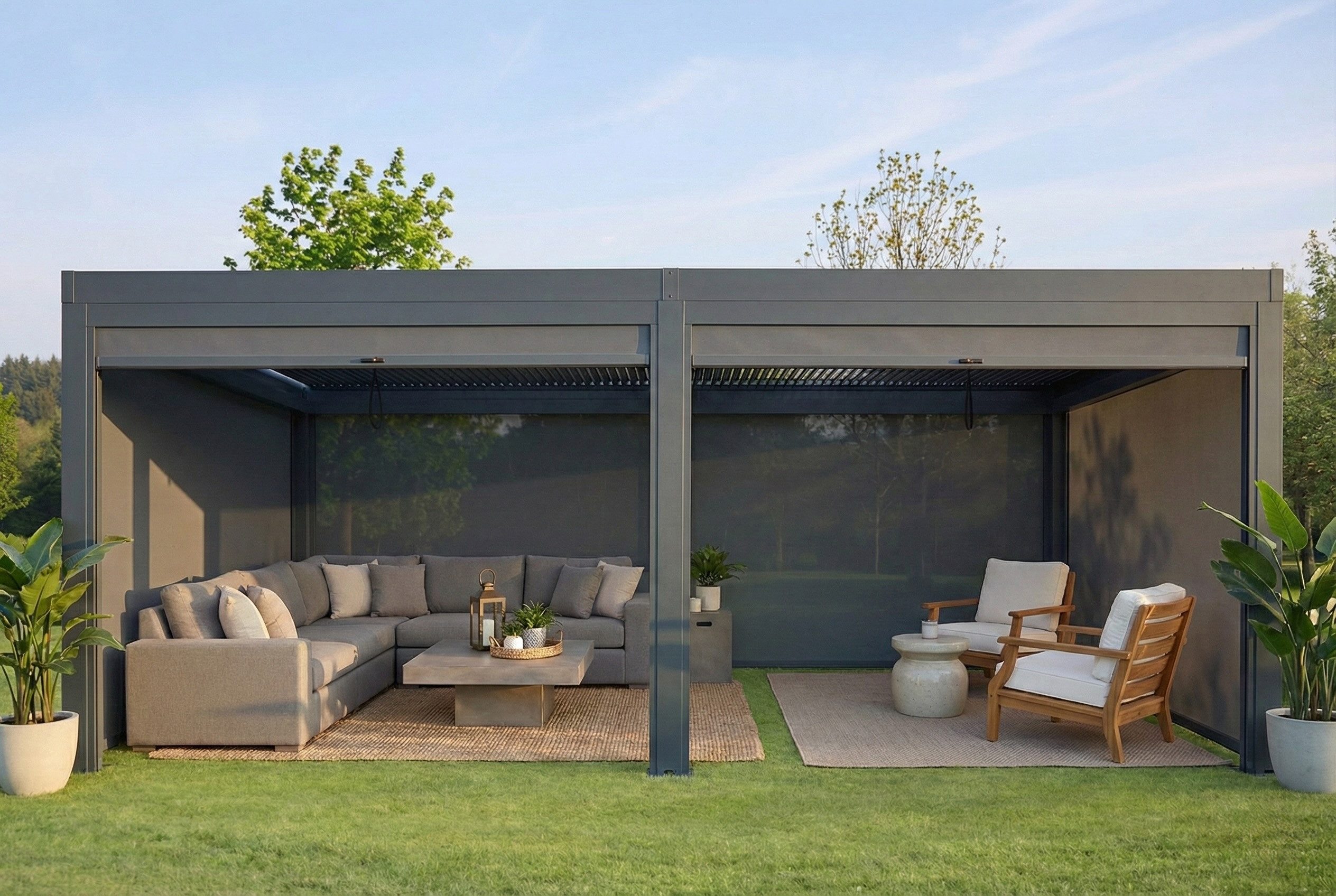 MCW Pergola Pergola 6x3m Lamellendach Pavillon Seitenwände Lamellen Alu 10x10cm, (7-tlg)