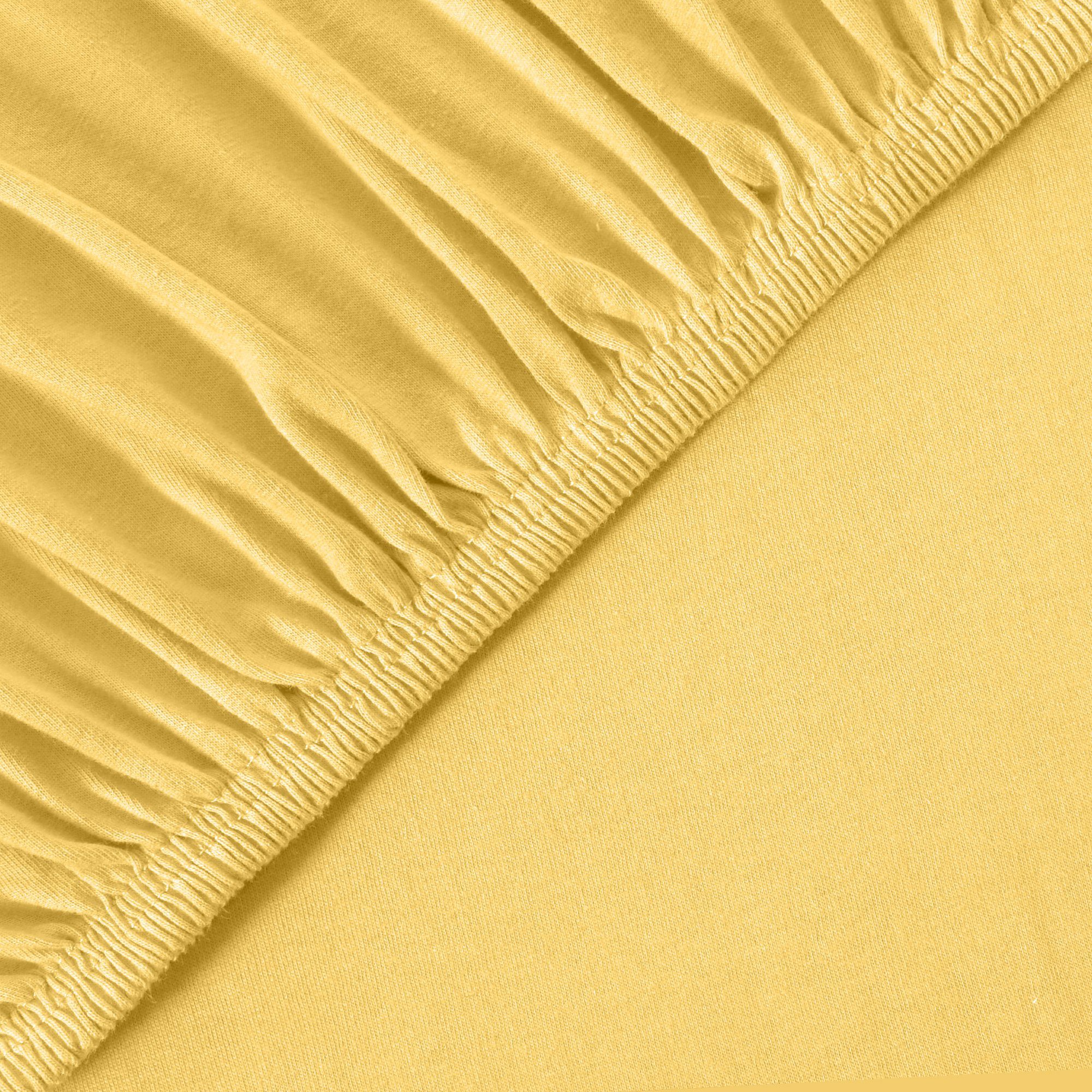 Spannbettlaken Classic Größen / und 100% Mais Jersey, anschmiegsam dehnbar, leevitex®, Gelb rundum, Farben & Gummizug: diverse Baumwolle