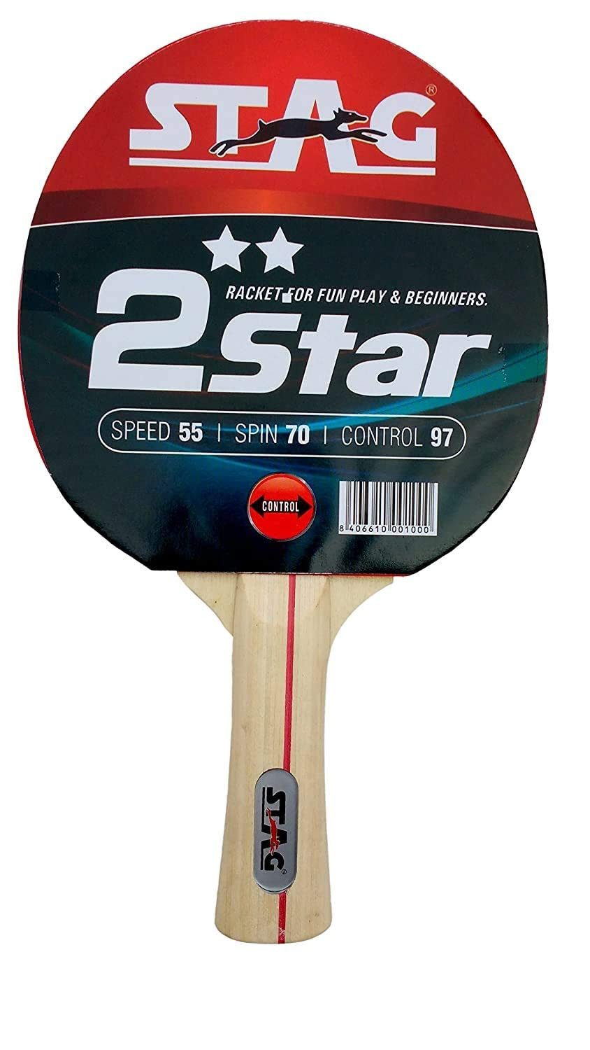 STAG ICONIC PRIVATE LIMITED Tischtennisschläger 2 Star TT Spielset mit weißen Bällen ITTF-zugelassen (Leichtes Paddel mit ausgestelltem Griff), ITTF-zugelassen