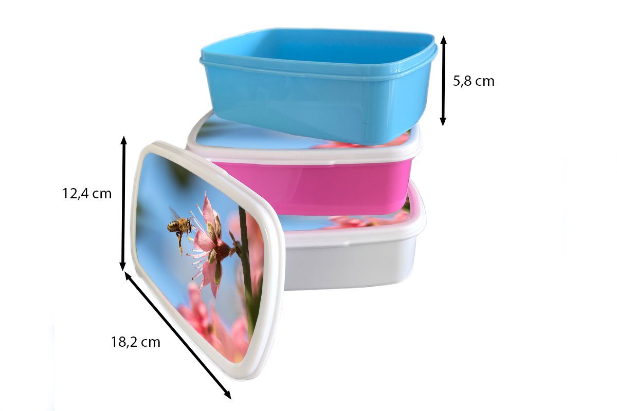 MuchoWow Lunchbox Mädchen Brotbox - Blume weiß Biene für (2-tlg), Jungs und für Brotdose, Rosa, Erwachsene, Kunststoff, und Kinder 
