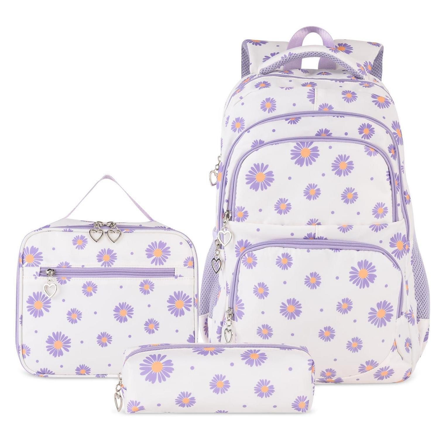 LuxusKollektion Schulrucksack Schulrucksack Set Mädchen Gänseblümchen Beige