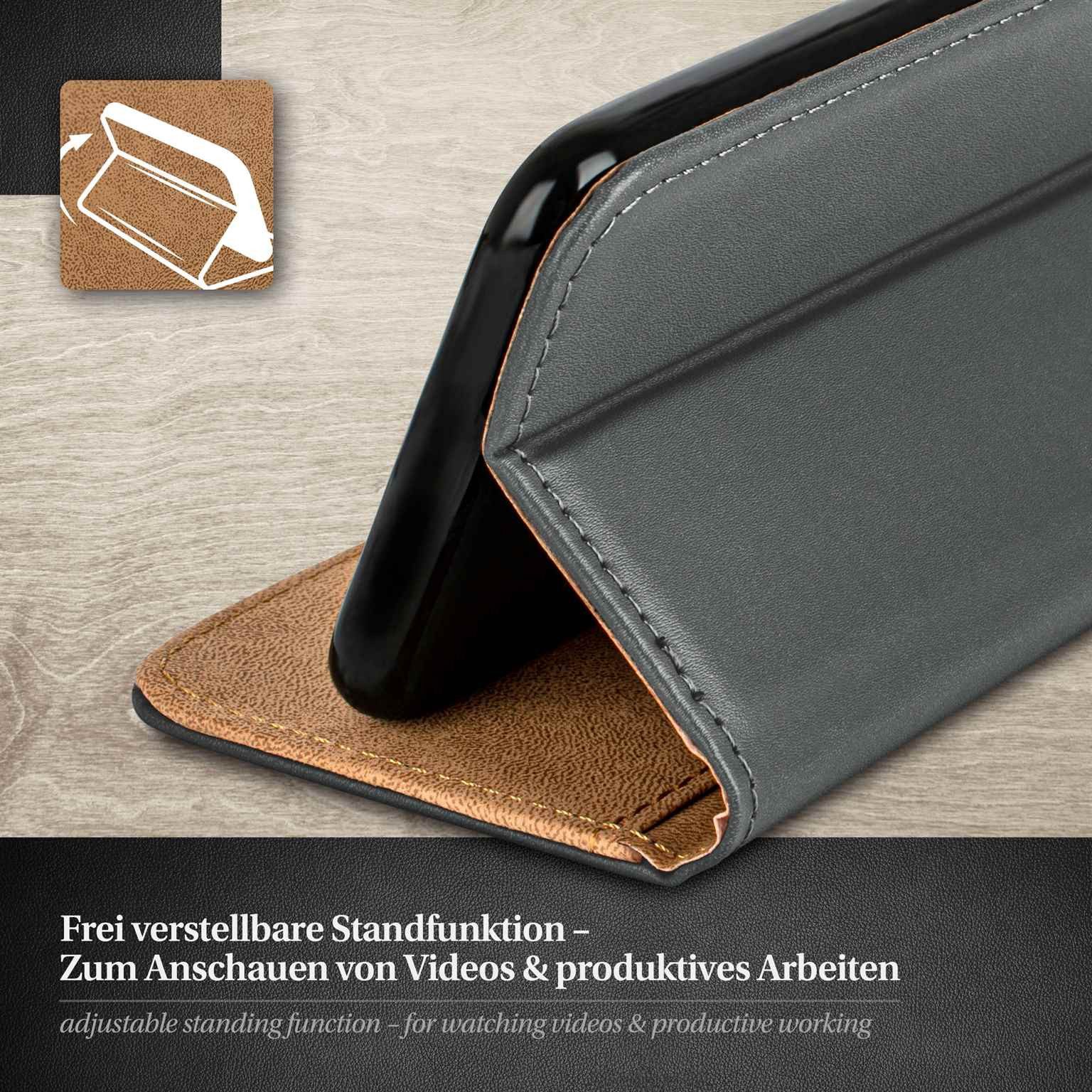 moex Handyhülle für Sony Xperia X Compact Hülle Klappbar Book Case Dunkelgrau 4,6 Zoll, Klapphülle Kartenfach Flip Cover Handytasche Leder Optik Schutzhülle