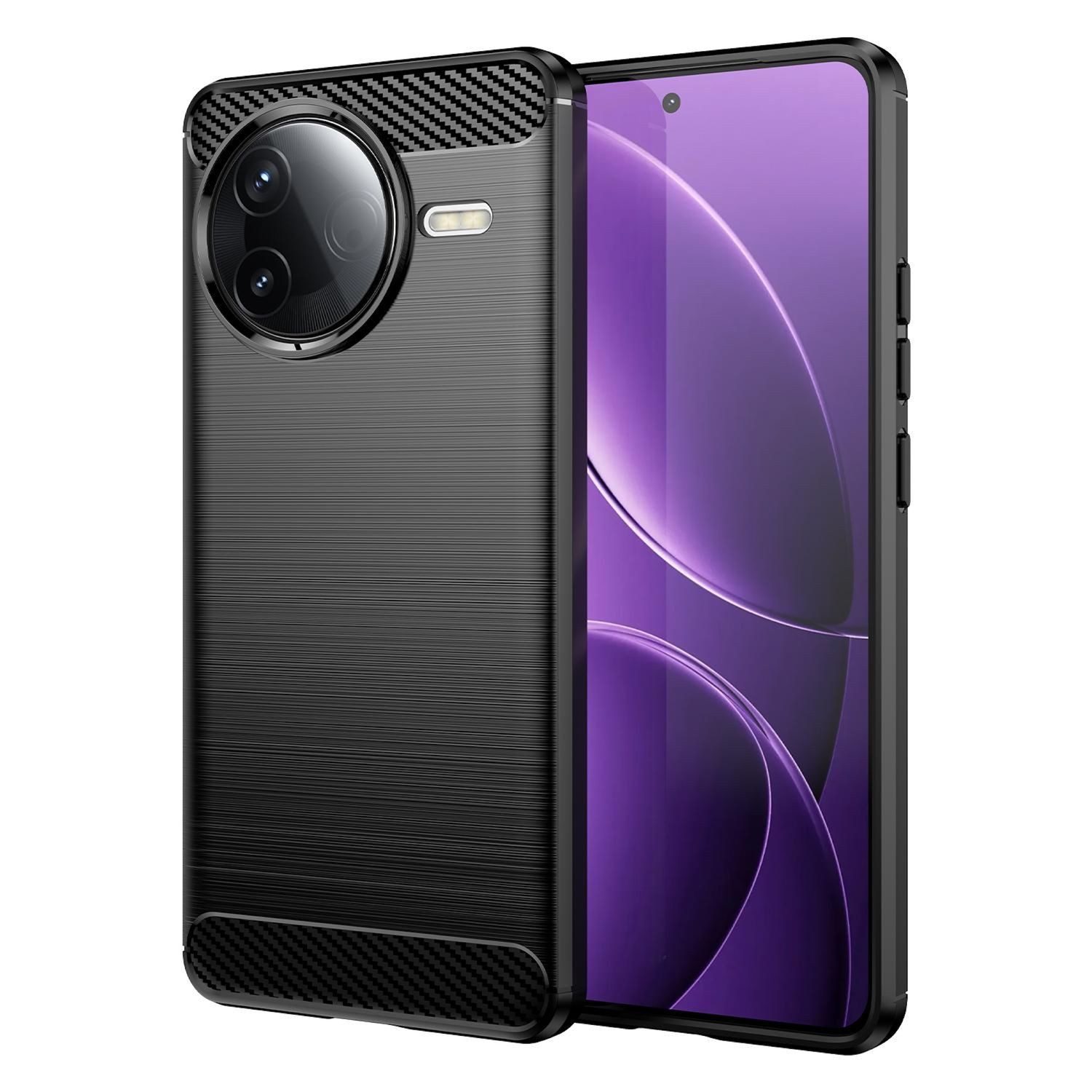 Wigento Handyhülle Für Xiaomi Poco F7 Pro Carbon Brushed Design Textur TPU Hülle Schwarz, Carbon Textur Schutzhülle Smart Case Cover