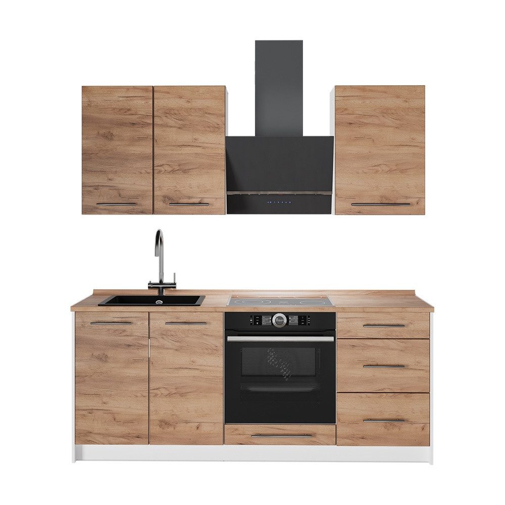 Vicco Küchenzeile Fame-Line, Goldkraft Eiche/Weiß, 190 cm, AP Eiche