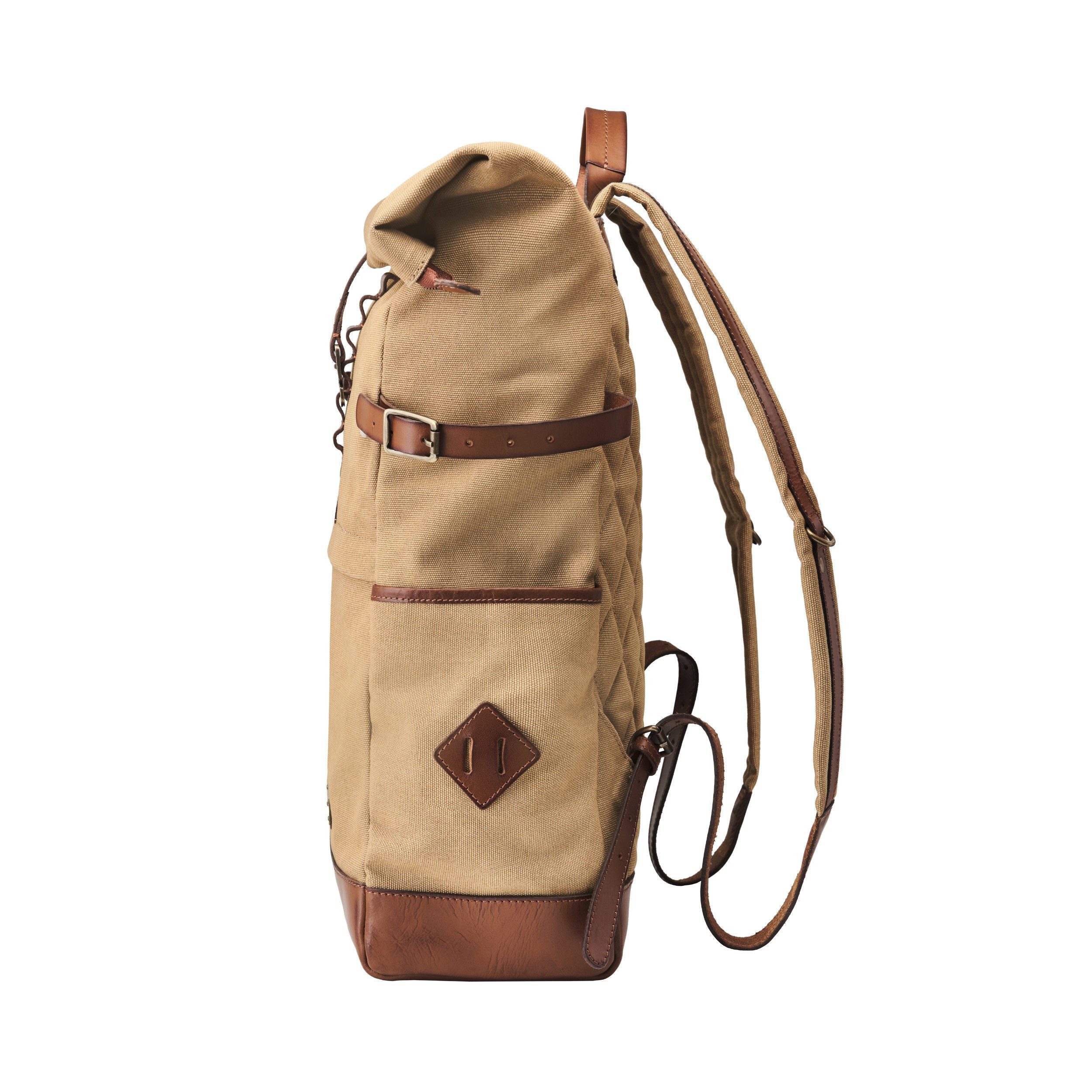 DRAKENSBERG Rucksack Roll-Top »Wyatt« Khaki-Beige, Outdoor-Rucksack aus imprägniertem Canvas mit Leder, 15" Laptopfach