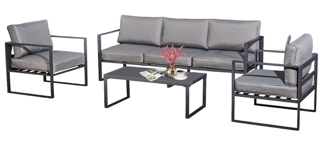 Jet-Line Gartenlounge-Set KRETA II Lounge-Set in Hellgrau: Sofa, Sessel & Ti