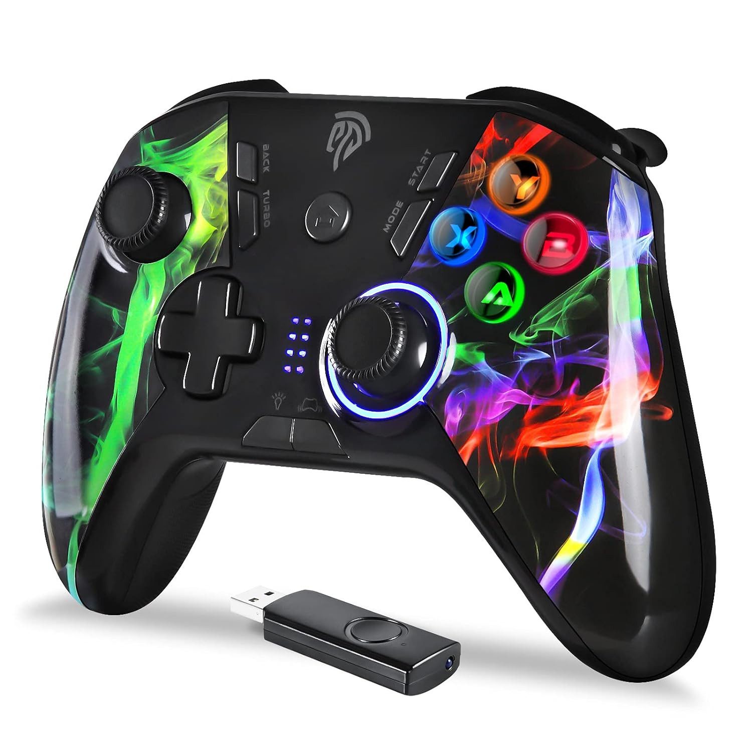 Powerwill PC Wireless Controller, Gaming Controller Akku bis zu 14 Stunden PlayStation-Controller (für Computer, Laptop, PS3, Android TV BOX, Nintendo Switch und Tesla, mit Turbo, Dual Vibration und 4 programmierbaren Tasten)