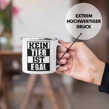 Trendation Thermotasse Trendation - Veganer Geschenk Lustige Emaille Tasse Vegetarier Geschenkidee Emaille Tasse Lustig für Geschenkset und Geschenkbox Kein Tier Ist Egal