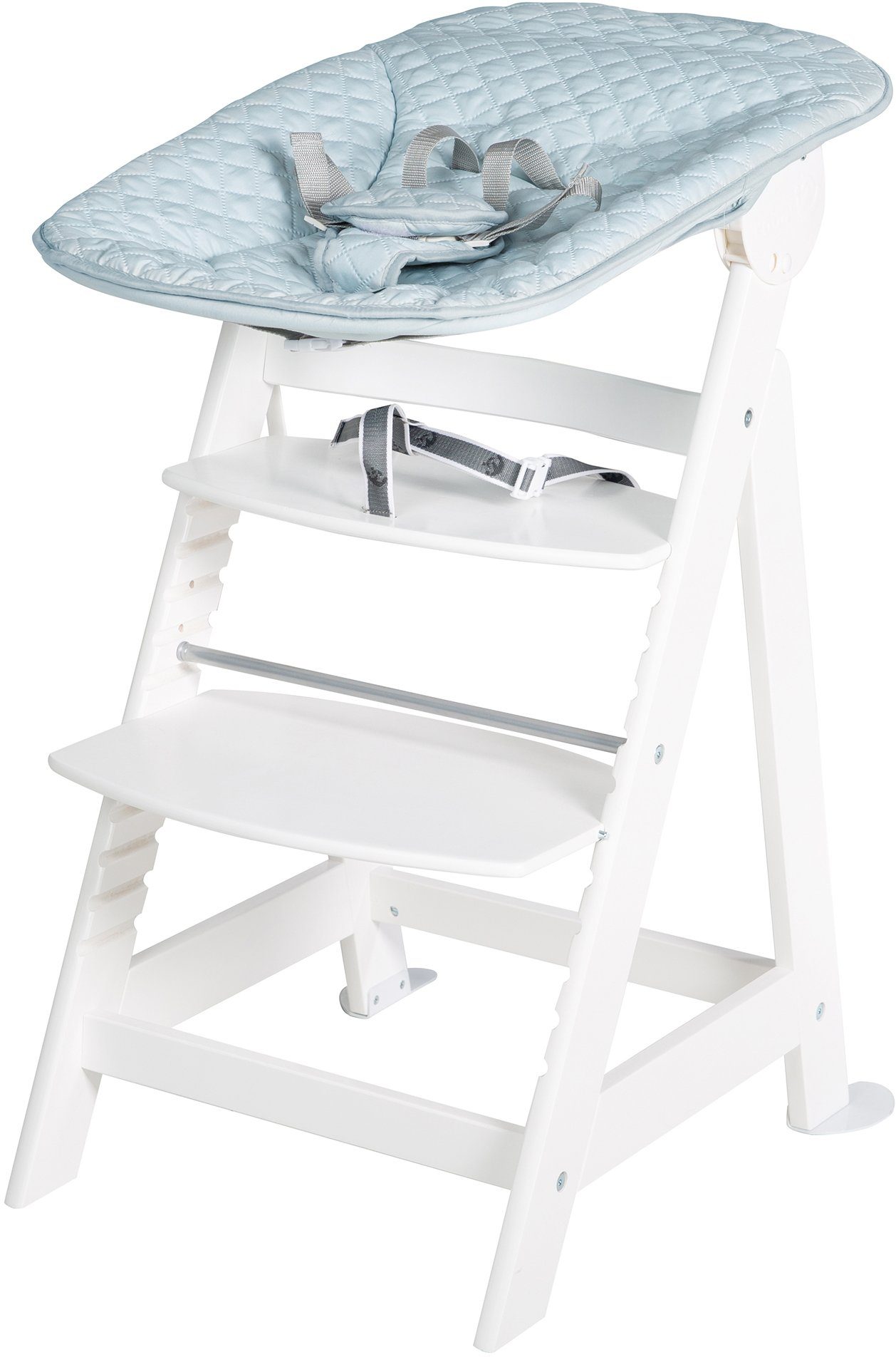 Treppenhochstuhl mit Up, 2-in-1 Neugeborenen-Aufsatz hellblau/sky/weiß Style, Set Born Hochstuhl roba®