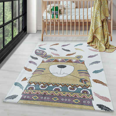 Kinderteppich Bär Design, Carpettex, Läufer, Höhe: 11 mm, Teppich Kinderzimmer Bären Design Gelb Teppich Pflegeleicht