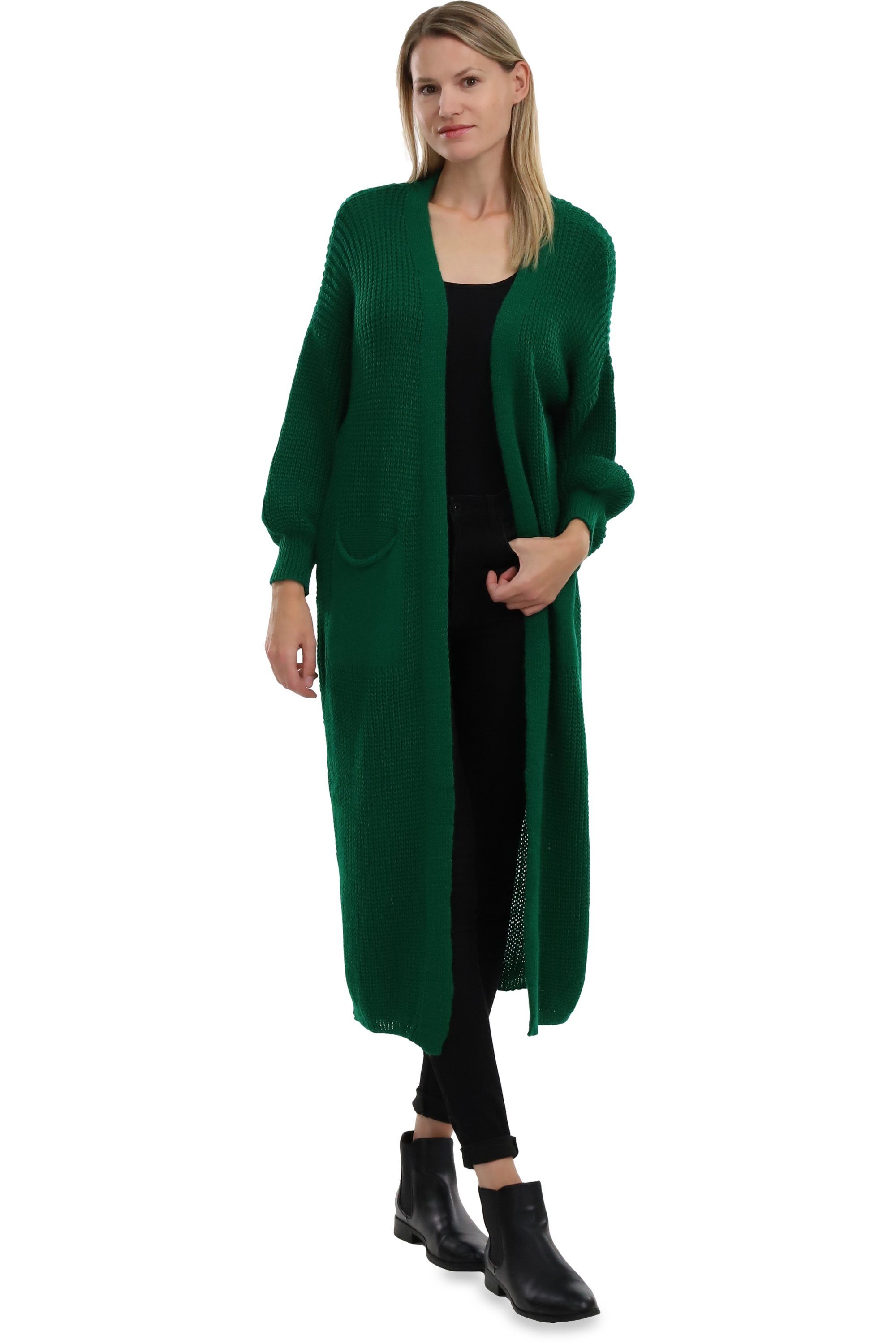 malito more than fashion Longstrickjacke malito Damen Strickmantel, schicker Cardigan, moderne Wollmantel, offene lange Strickjacke in Grobstrick-Optik