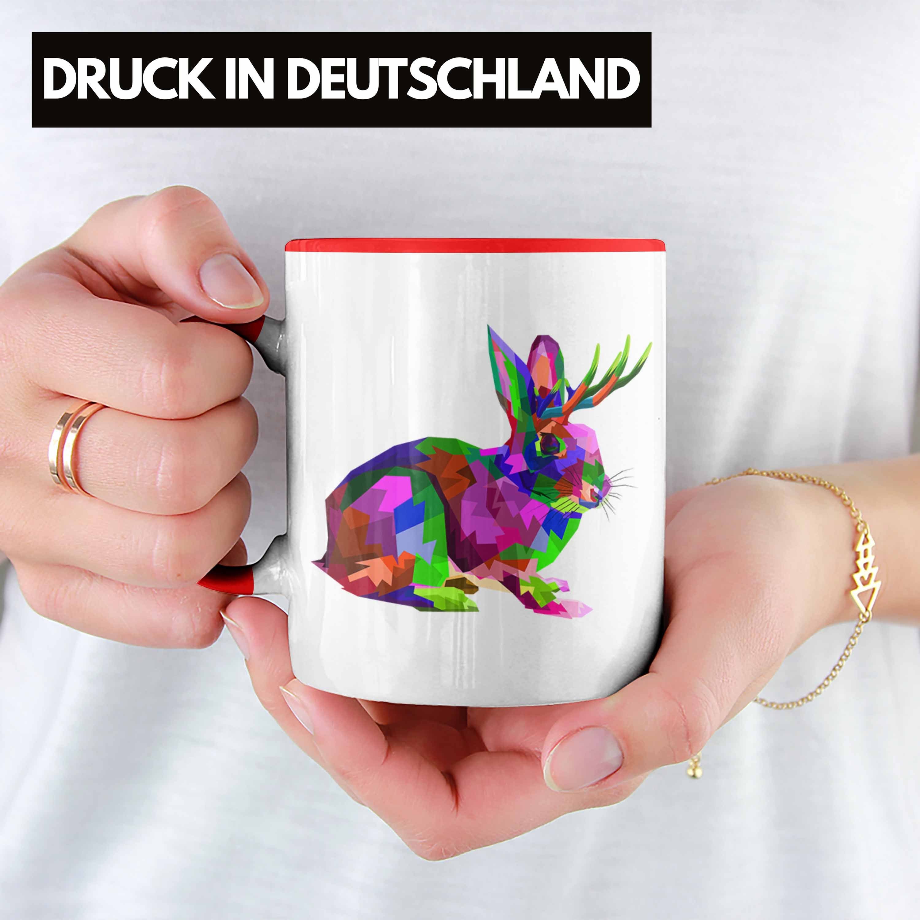 Trendation Tasse Tasse Geschenk Trendation Grafik Grafik Rot Polygon - Hasen Wolpertinger