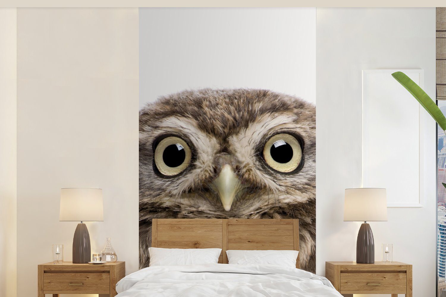 MuchoWow Fototapete Eule - Eule - Porträt - Braun - Vogel - Jungen - Mädchen, Matt, bedruckt, (2 St), Vliestapete für Wohnzimmer Schlafzimmer Küche, Fototapete | Fototapeten