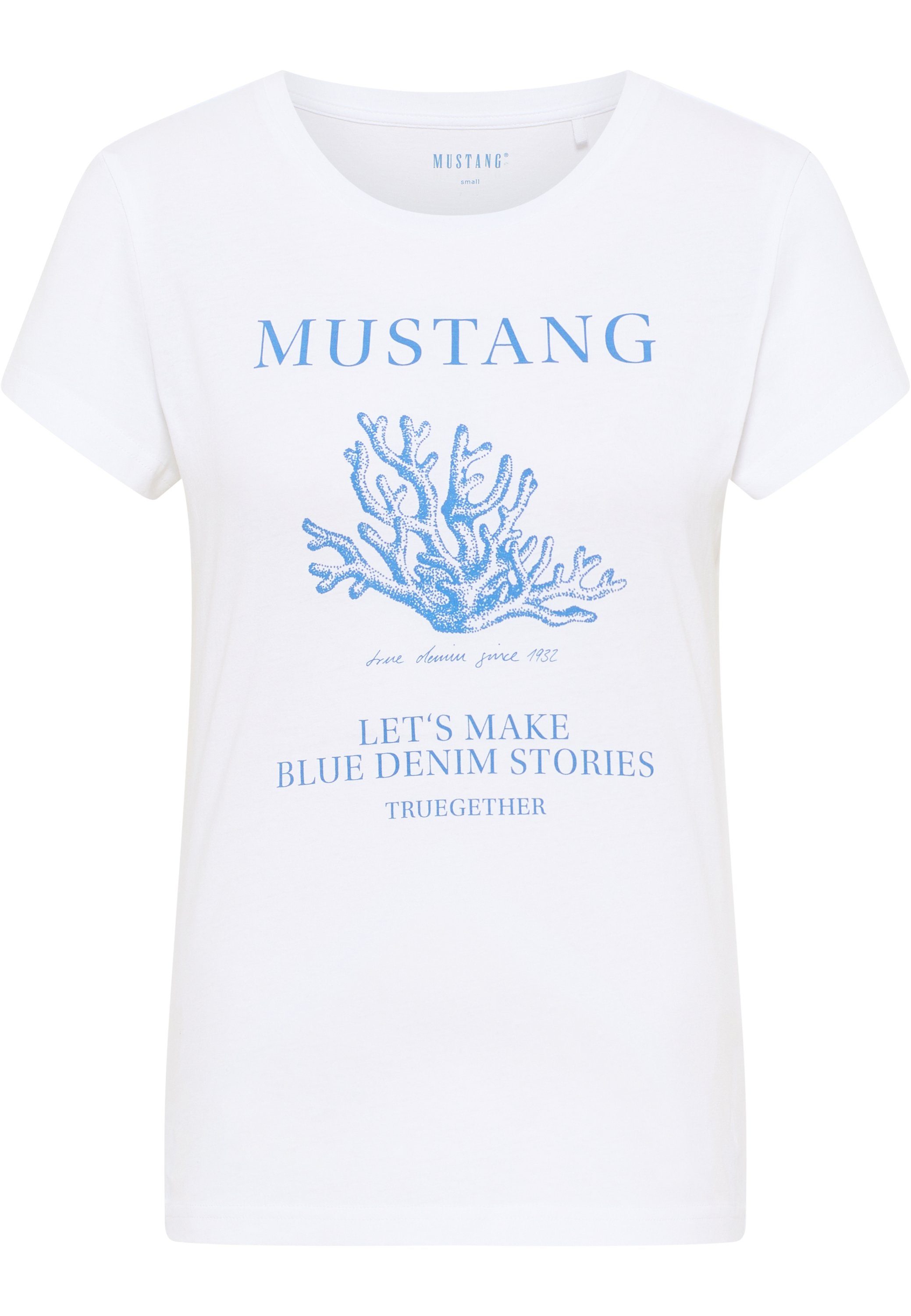 Mode-Online-Shop MUSTANG Kurzarmshirt Mustang T-Shirt Print-Shirt weiß