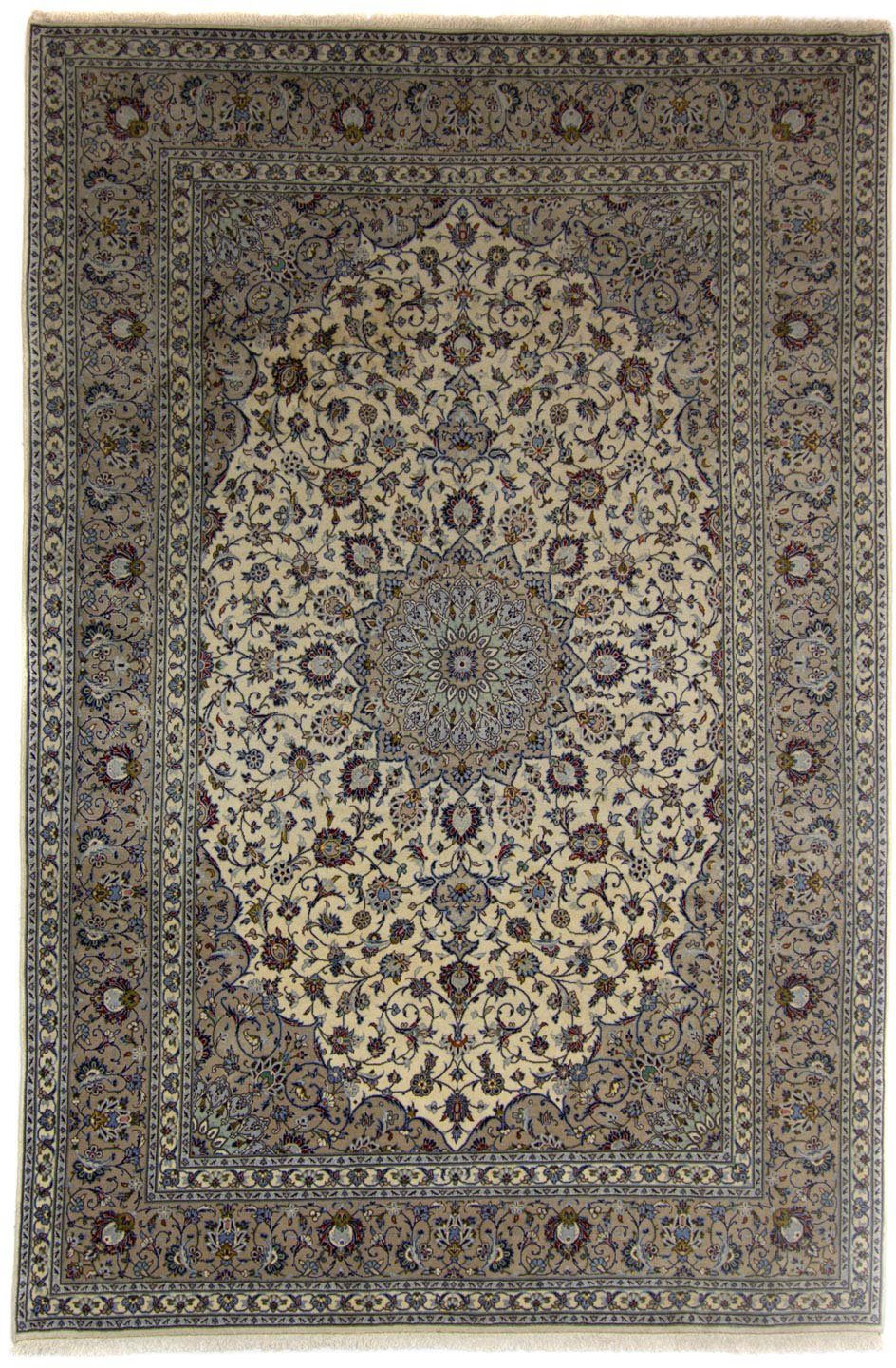 Wollteppich Keshan Medaillon Beige chiaro 354 x 244 cm, morgenland, rechteckig, Höhe: 10 mm, Unikat mit Zertifikat | Kurzflor-Teppiche