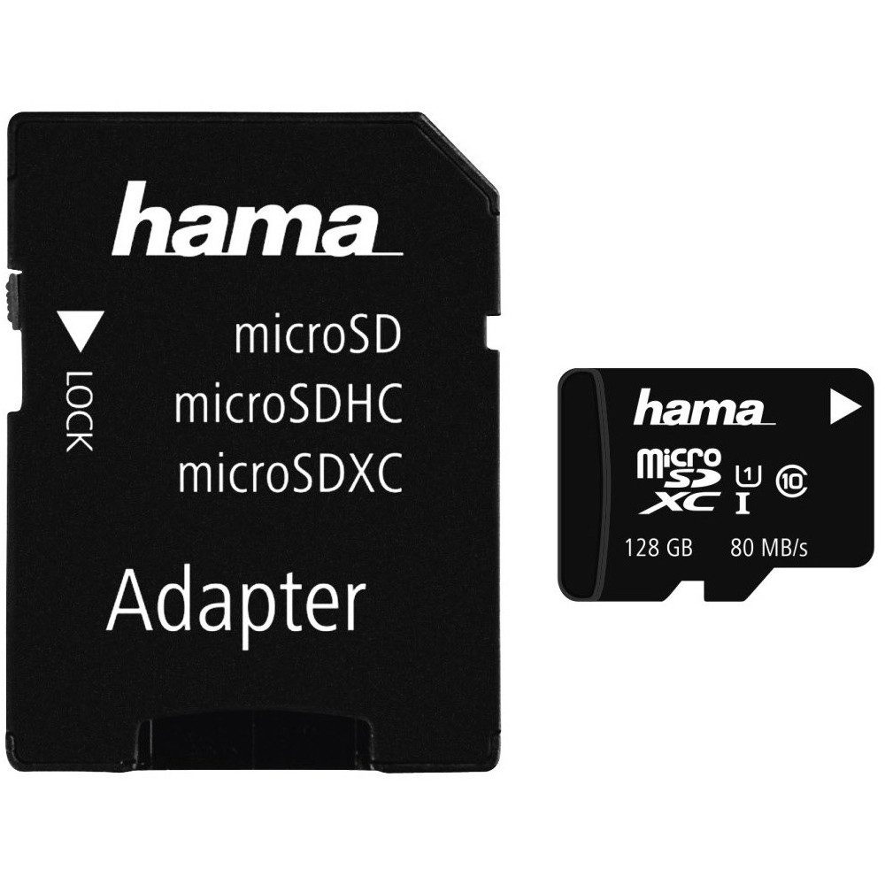 Hama Hama microSDXC 128GB Karte mit Adapter. Micro SD-Karte (Class 10 für schnelle Übertragung)