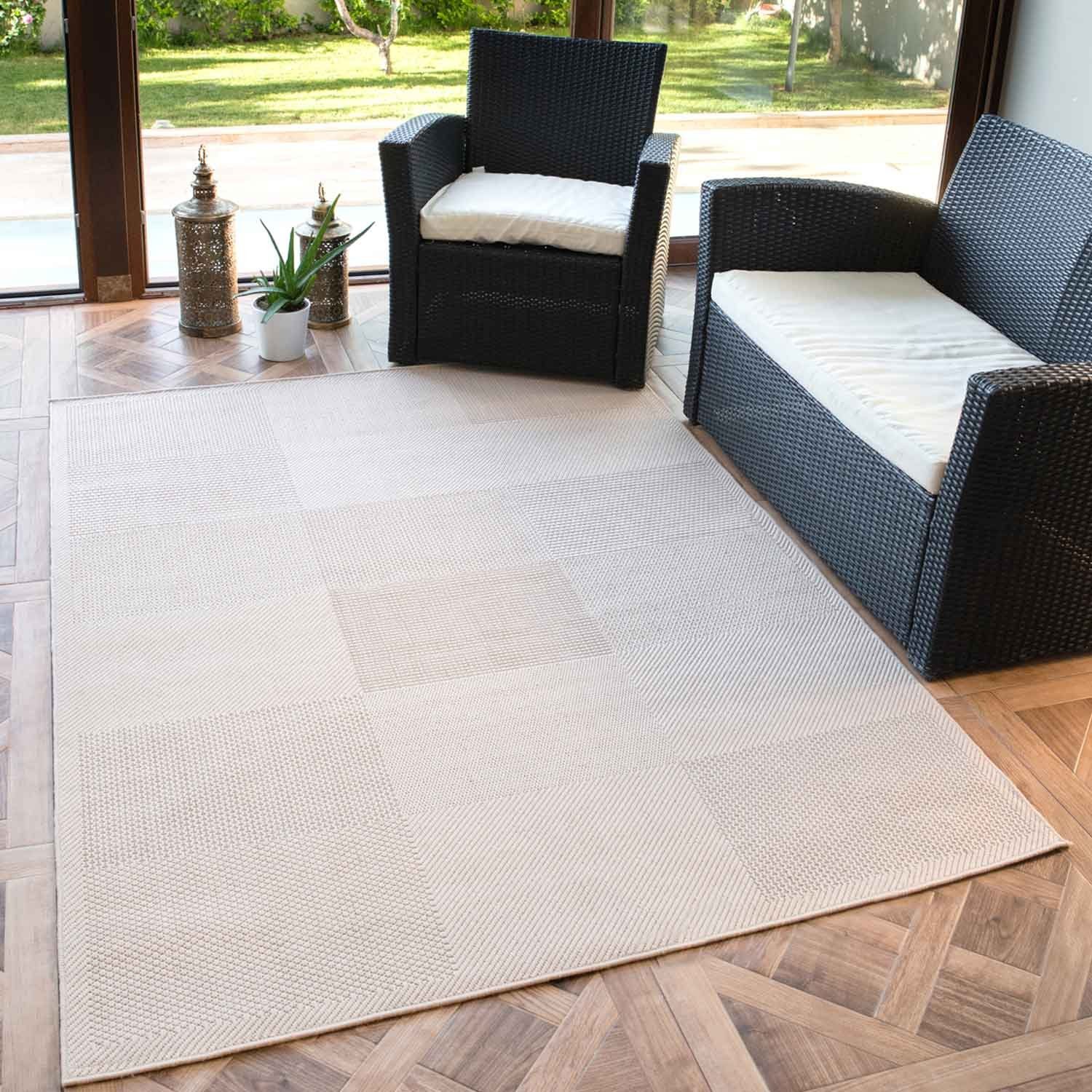 Vimoda Outdoorteppich Teppich Terrassen In- und Outdoor Flachgewebe In Beige, Rechteckig, Läufer Balkon, Küche Flur Einfarbig