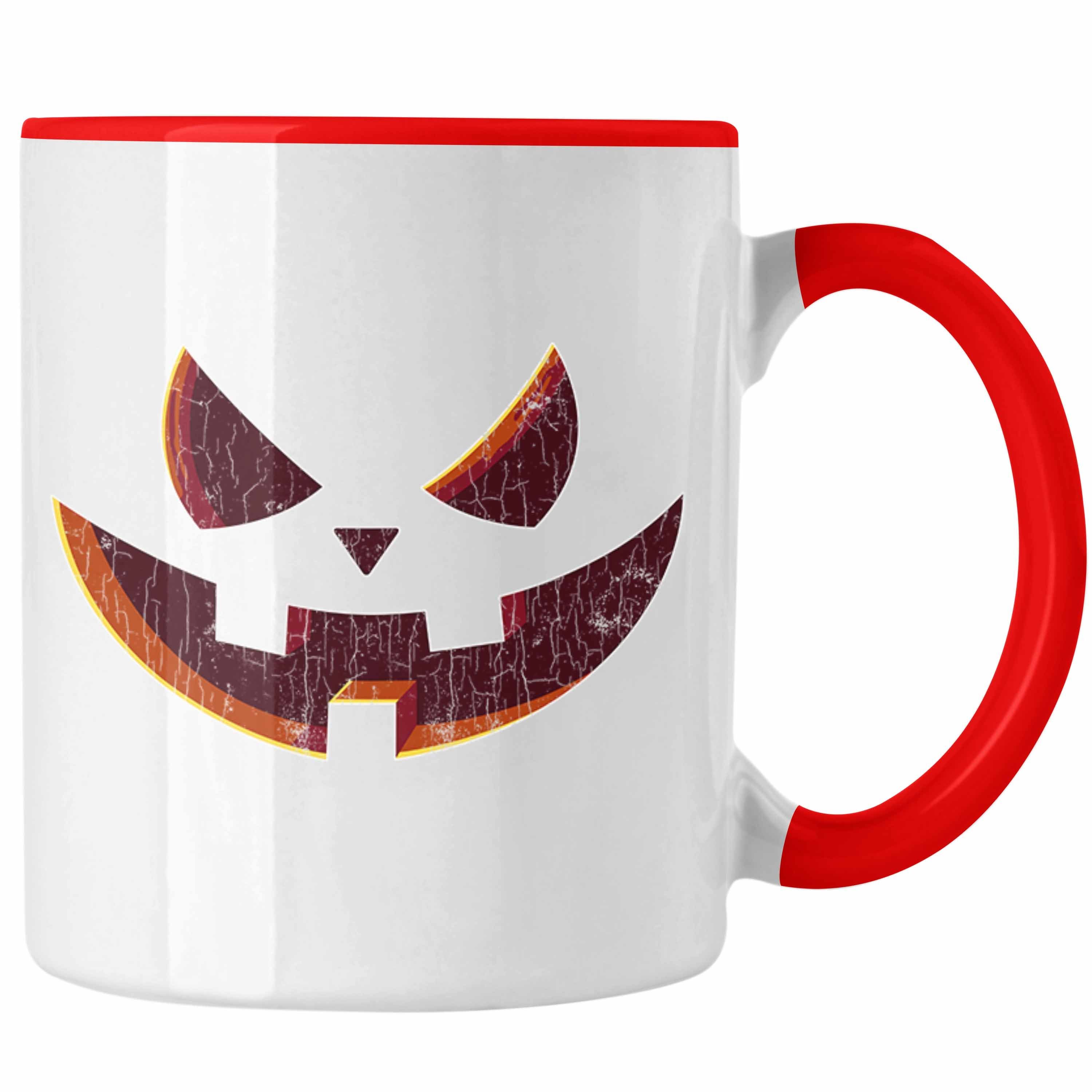 Trendation Tasse Halloween Tasse Kürbis Dekoration Becher Kürbis Gesicht Rot