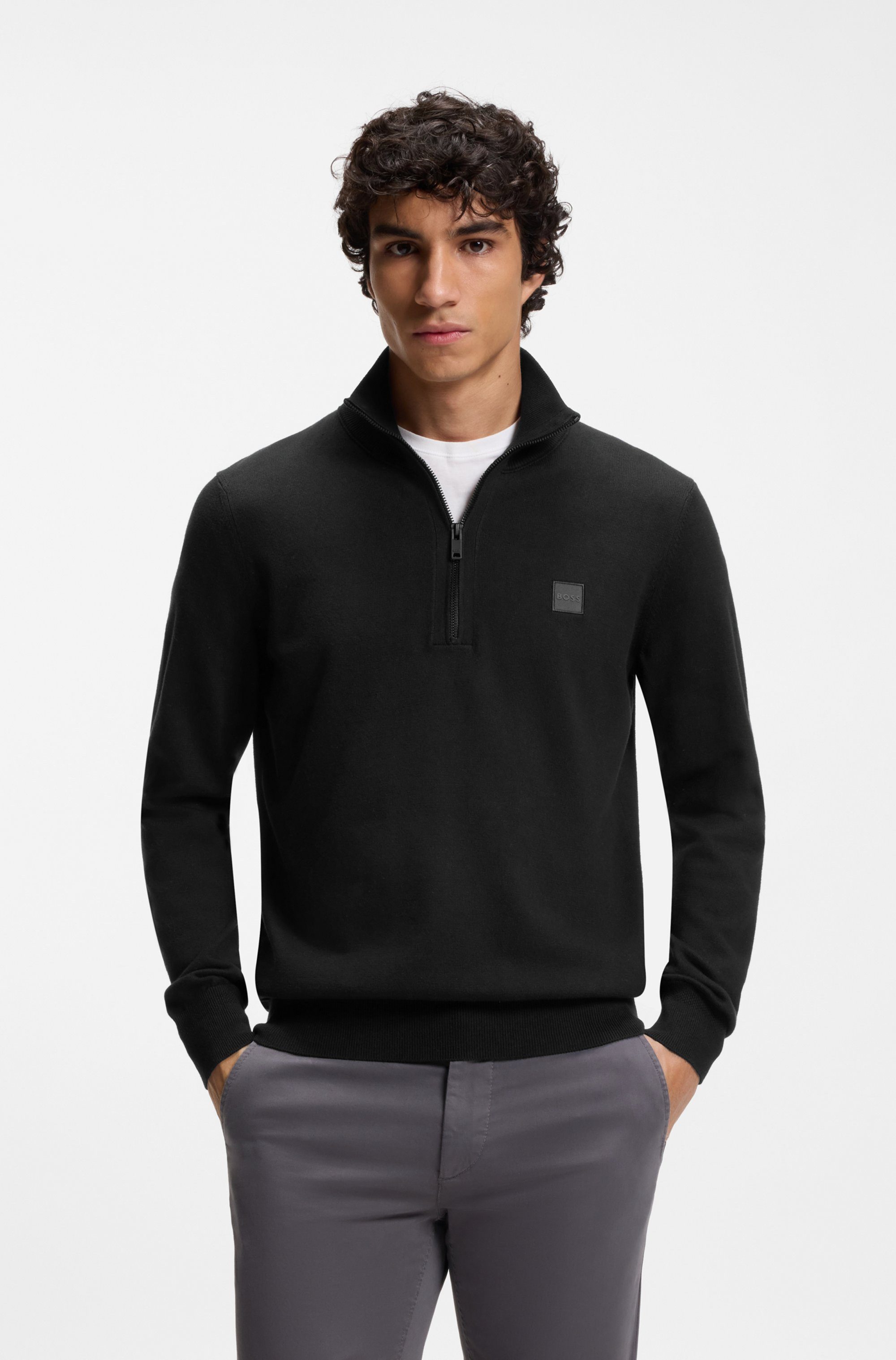 BOSS ORANGE Rollkragenpullover Kanobix Regular fit, Stehkragen mit Reißverschluss, Ton-in-Ton Logo. € 149,95