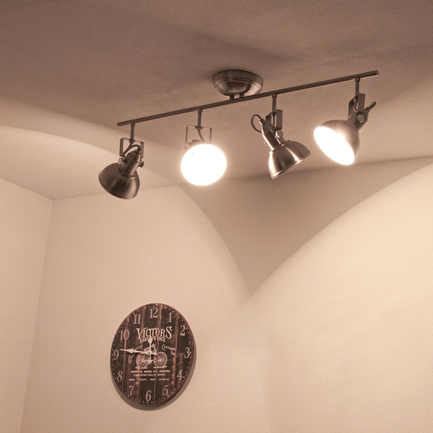 Licht-Erlebnisse Deckenstrahler schwenkbar retro Vintage Wand Nickel Leuchtmittel, Lampe GINA, und Deckenlampe ohne
