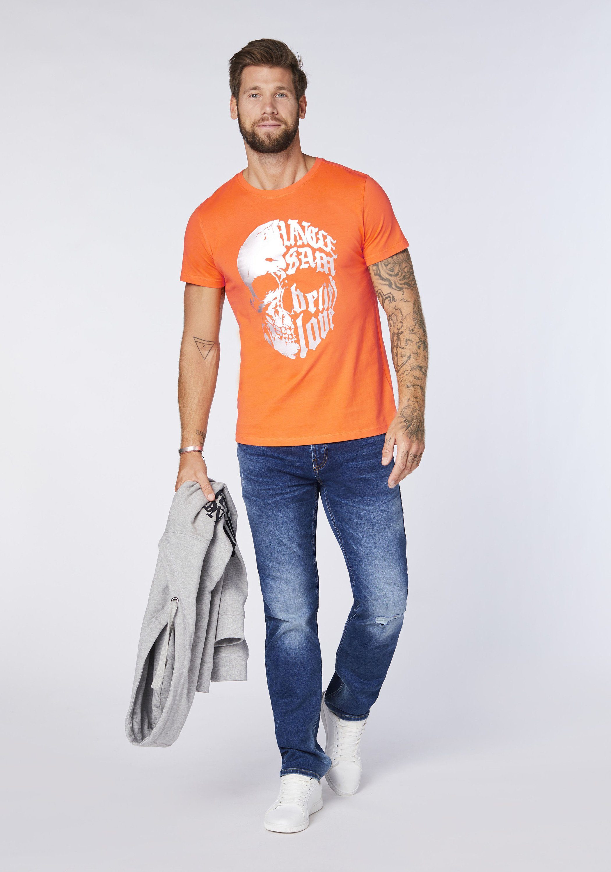 Orange Uncle Vermillon Sam Print-Shirt Baumwolle 16-1362 aus