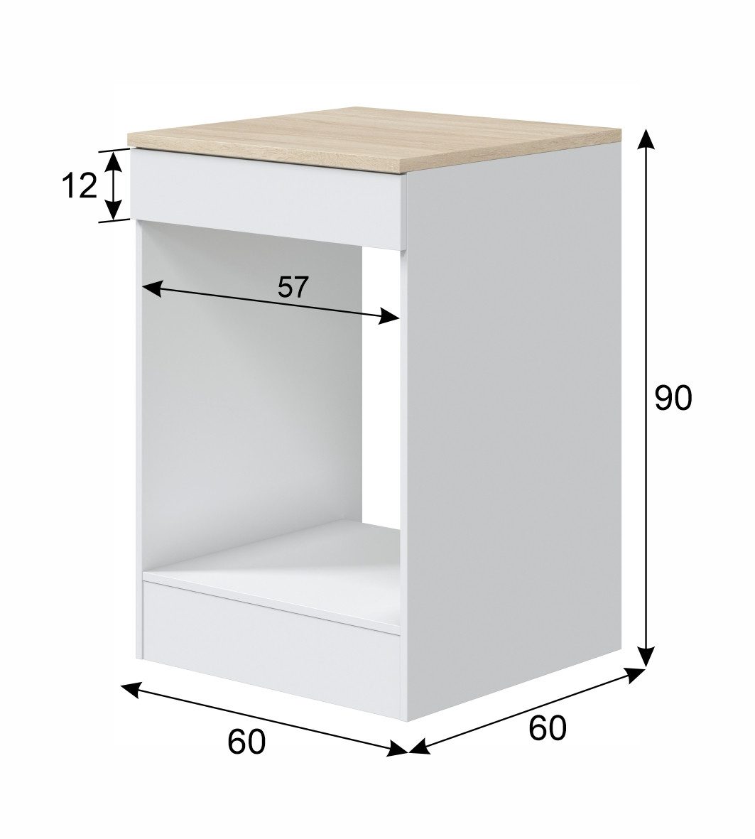 freiraum Herdumbauschrank KIRA in Weiß glänzend/Mattweiß - 60x90x60 (BxHxT) günstig online kaufen