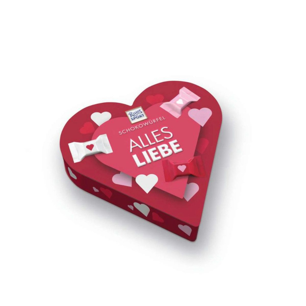 Ritter SPORT Schokolade, Ritter Sport Mini Schokowürfel Mischung Herzbox Packung 119g