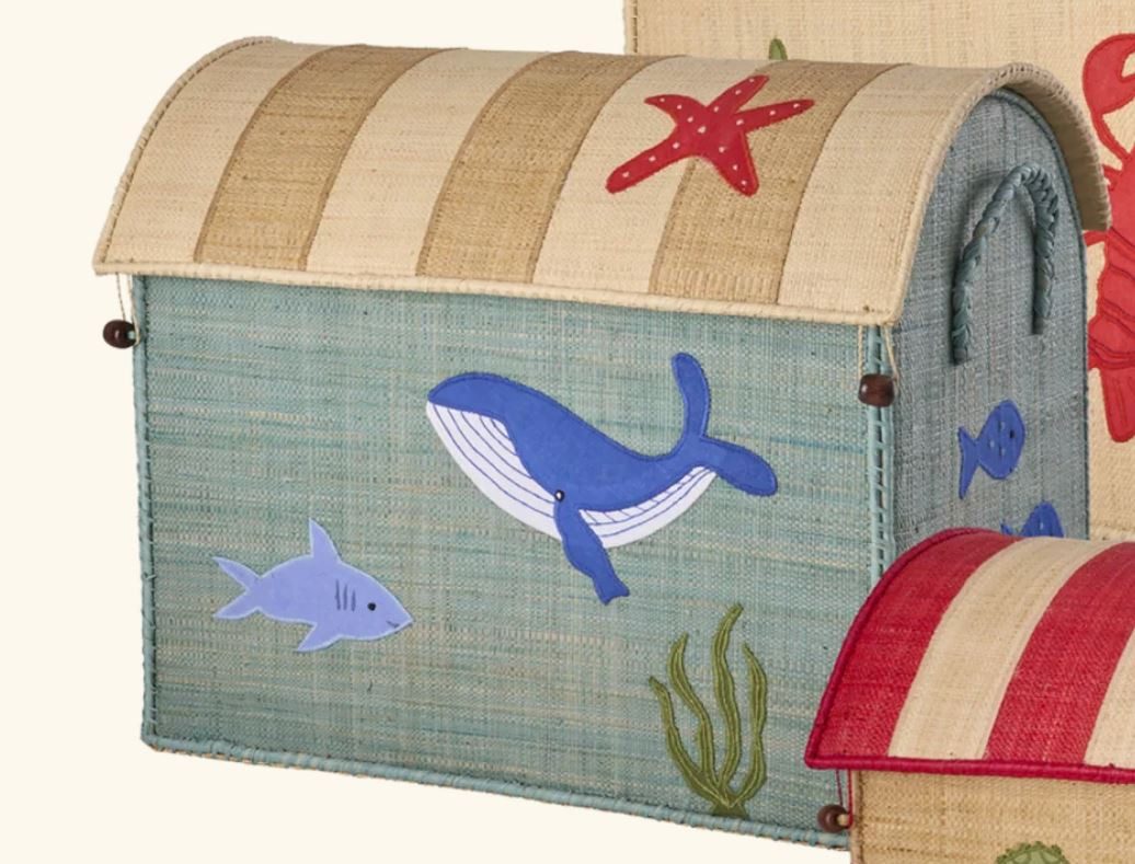 RICE A/S Aufbewahrungskorb Landhauskorb „Ozean“ handgefertigt aus Raffia