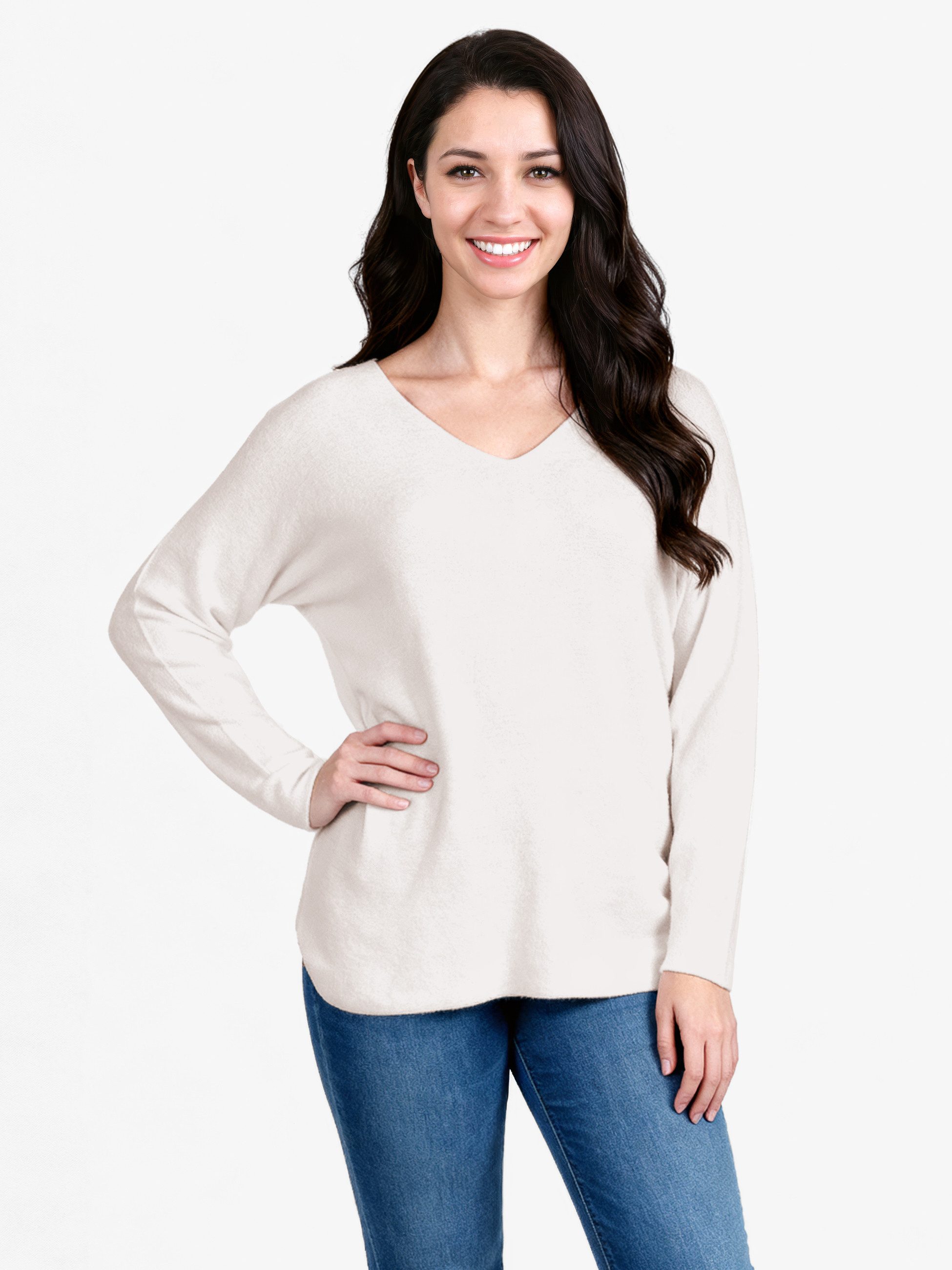 PEKIVESSA Strickpullover V-Ausschnitt-Pullover Langarm Gerader Schnitt, kuschelweich