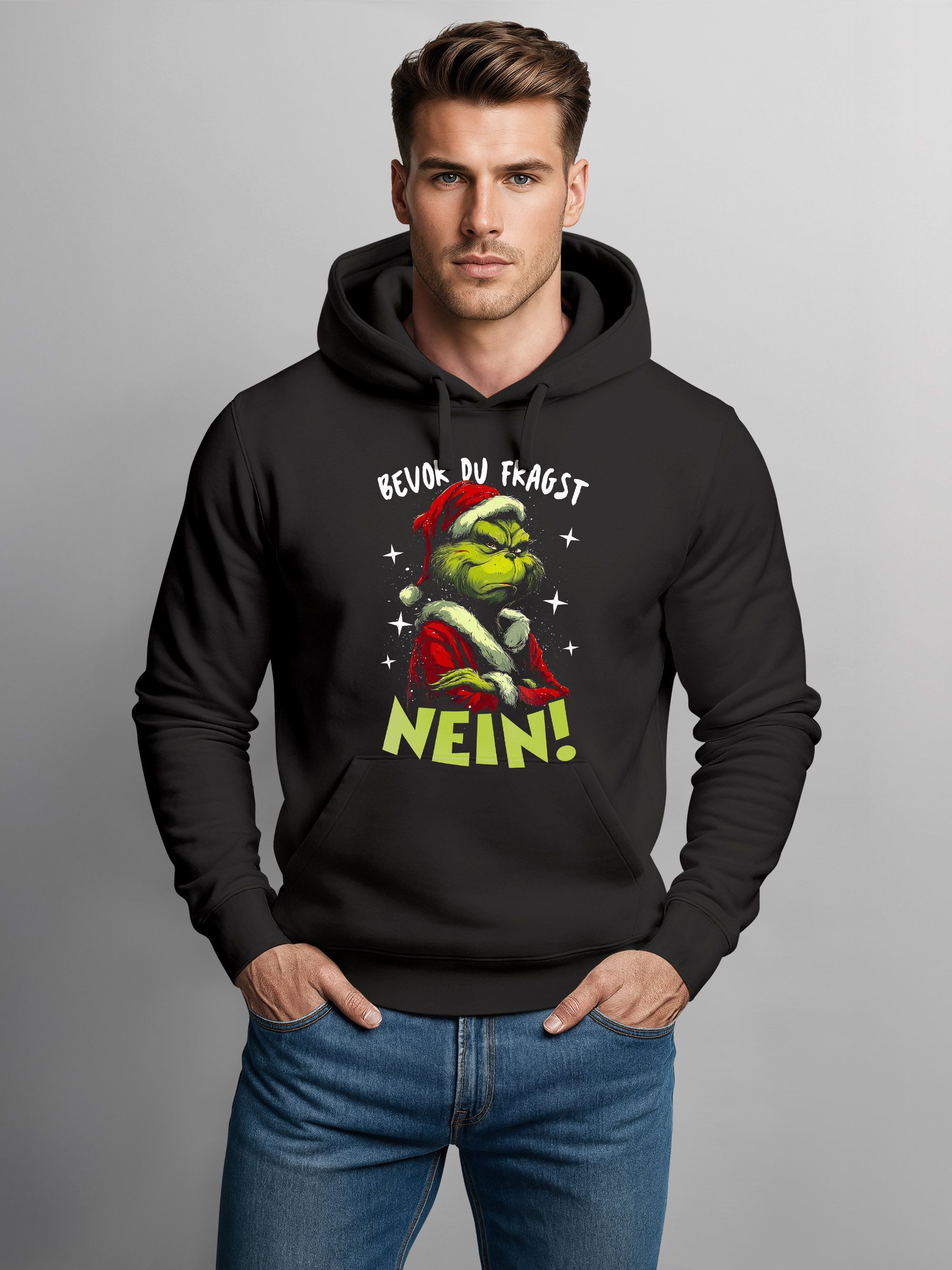 MoonWorks Hoodie Hoodie Herren Weihnachten Spruch Bevor du fragst – NEIN