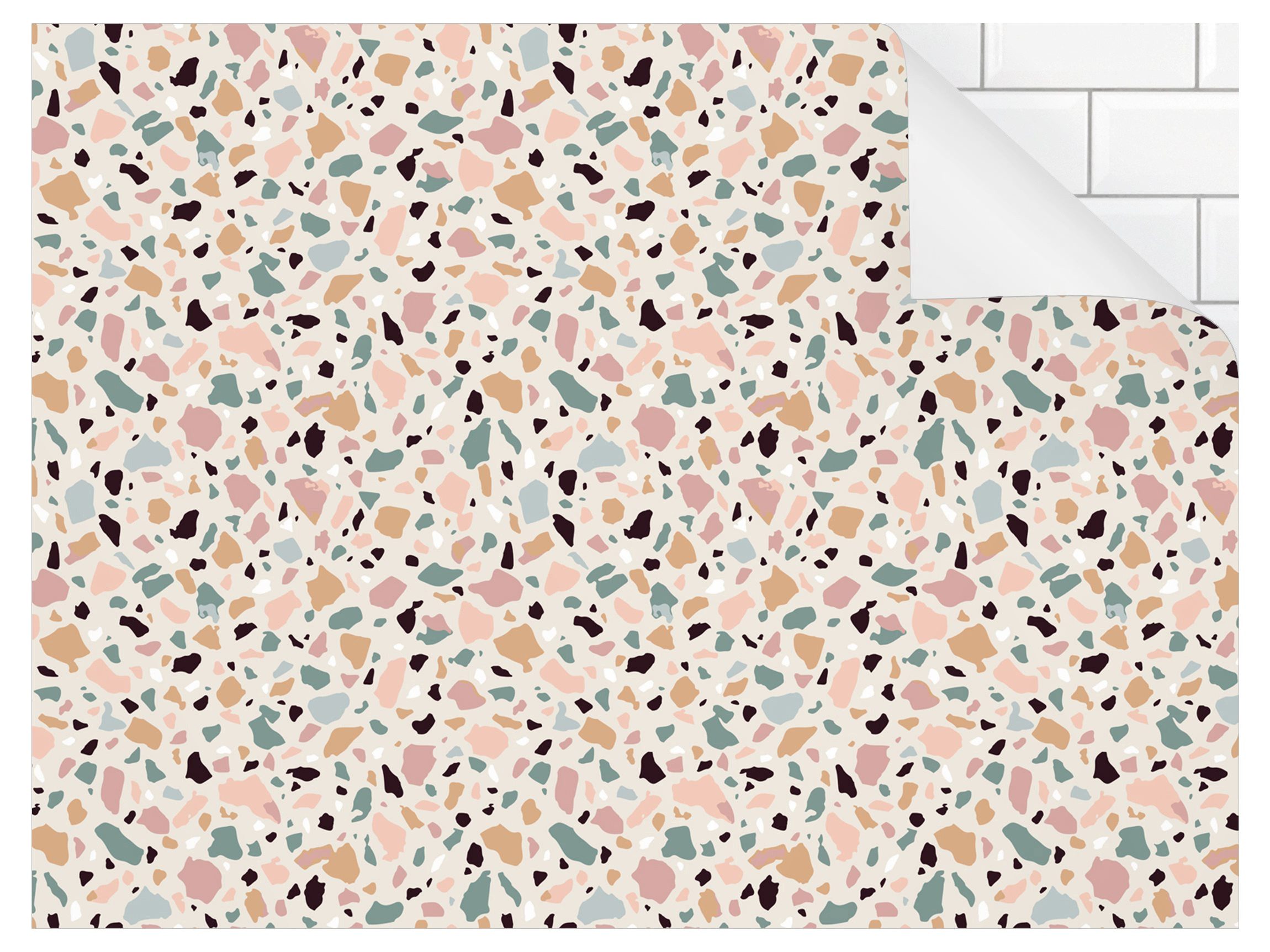 Bilderdepot24 Küchenrückwand rosa dekor Muster Steinoptik Terrazzo Muster Napoli II, (1-tlg., Nischenrückwand - für Fliesenspiegel ohne Bohren - matt), Spritzschutz Rückwand Küche Herd - Folie selbstklebend versch. Größen