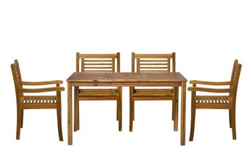 TPFGarden Sitzgruppe AKANA - Gartenessgruppe aus geöltem Akazienholz, (Gartenesstisch mit Stühlen und Schirmloch, 5-tlg., Balkon Sitzgruppe mit 4 Stühlen und 1 Tisch - Farbe: natur), Maße (BxHxT): Stühle 58x92x68 - Tisch 135x74x80 - Sitzhöhe: 44 cm