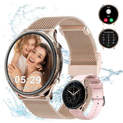 Powerwill Smartwatch Damen mit Telefonfunktion, HD Voll Touchscreen Smartwatch (1,39 Zoll), Fitness Tracker mit 120 Sport SpO2 Pulsuhr, Schlafmonitor Menstruationszyklus, Armbanduhr für iOS Android