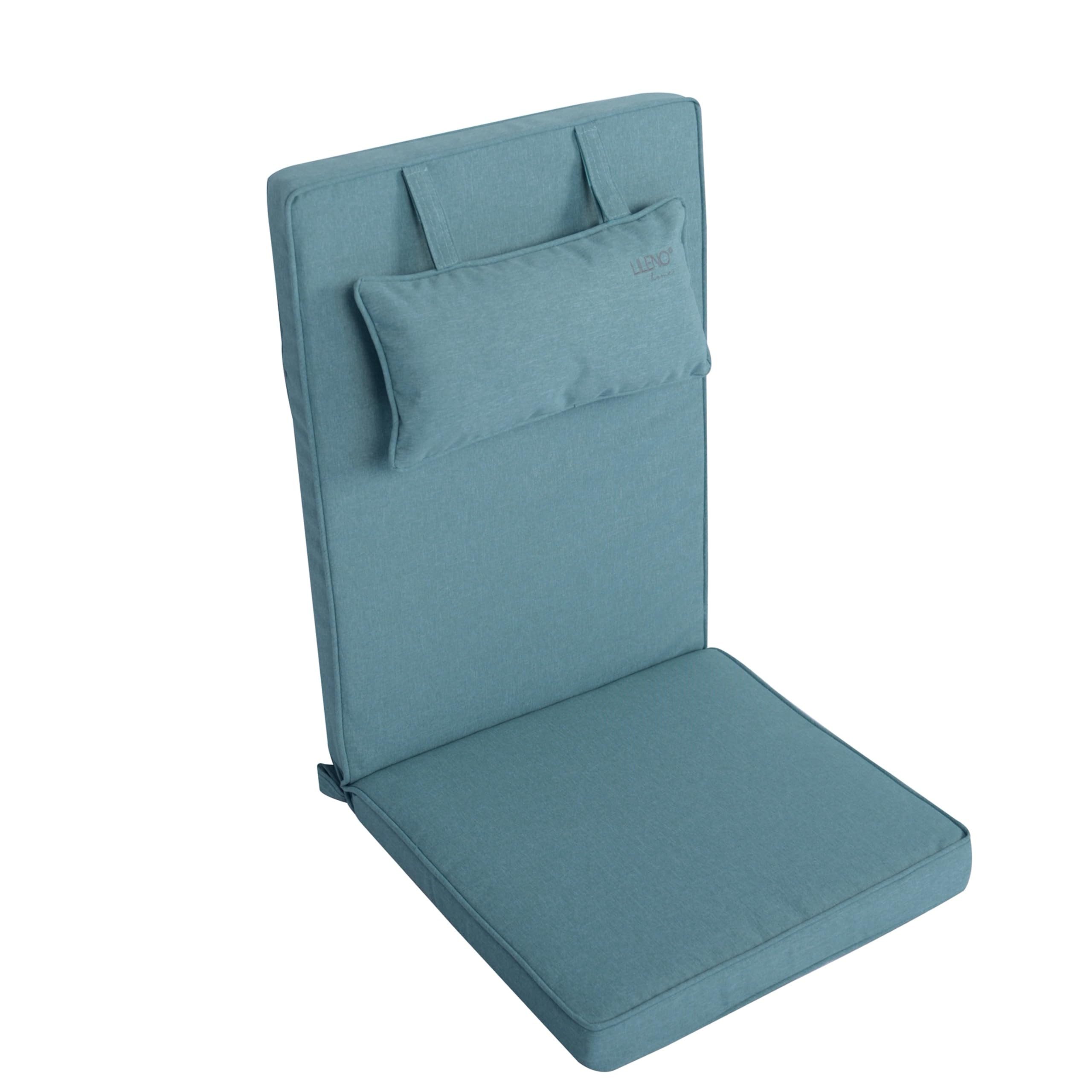 LILENO HOME Hochlehnerauflage mit Kopfkissen, bequeme Sitzauflage für Gartenmöbel, Stuhlkissen, (1er Set), Polsterauflage in Aqua, Sitzpolster waschbar für Klappstühle