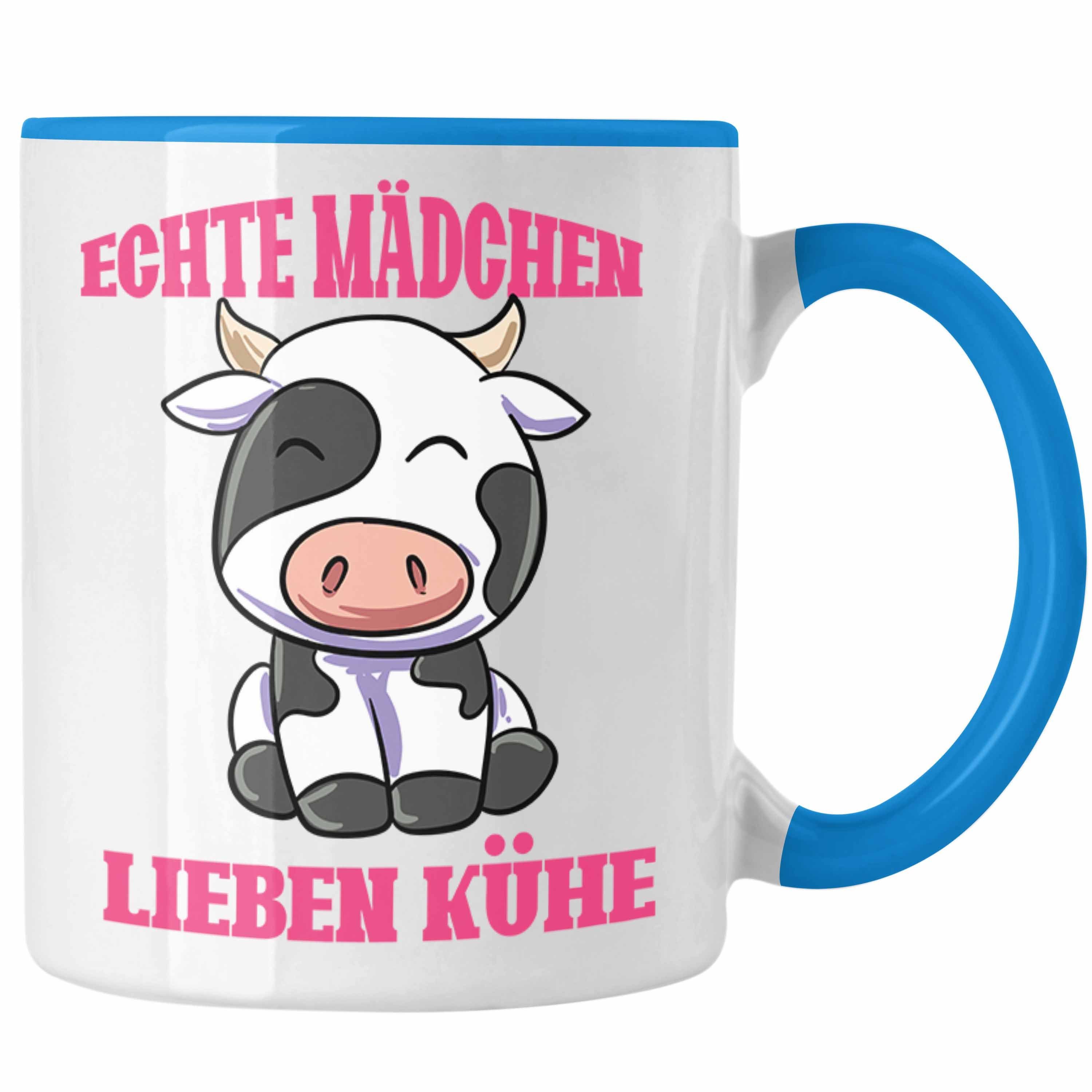 Trendation Tasse Kuh Tasse Geschenk Echte Mädchen Lieben Kühe Landwirtin Bäuerin Gesch Blau