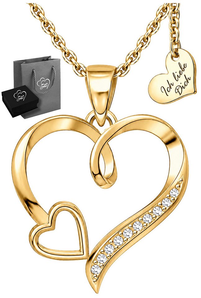 Limana Herzkette Liebesbeweis Schmuck Damen 925 Silber gold vergoldet Halskette (Geschenk Frau Freundin, Kette mit Anhänger inkl. Dose Tasche), Geburtstag Jahrestag Hochzeitstag Weihnachten Muttertag Valentinstag