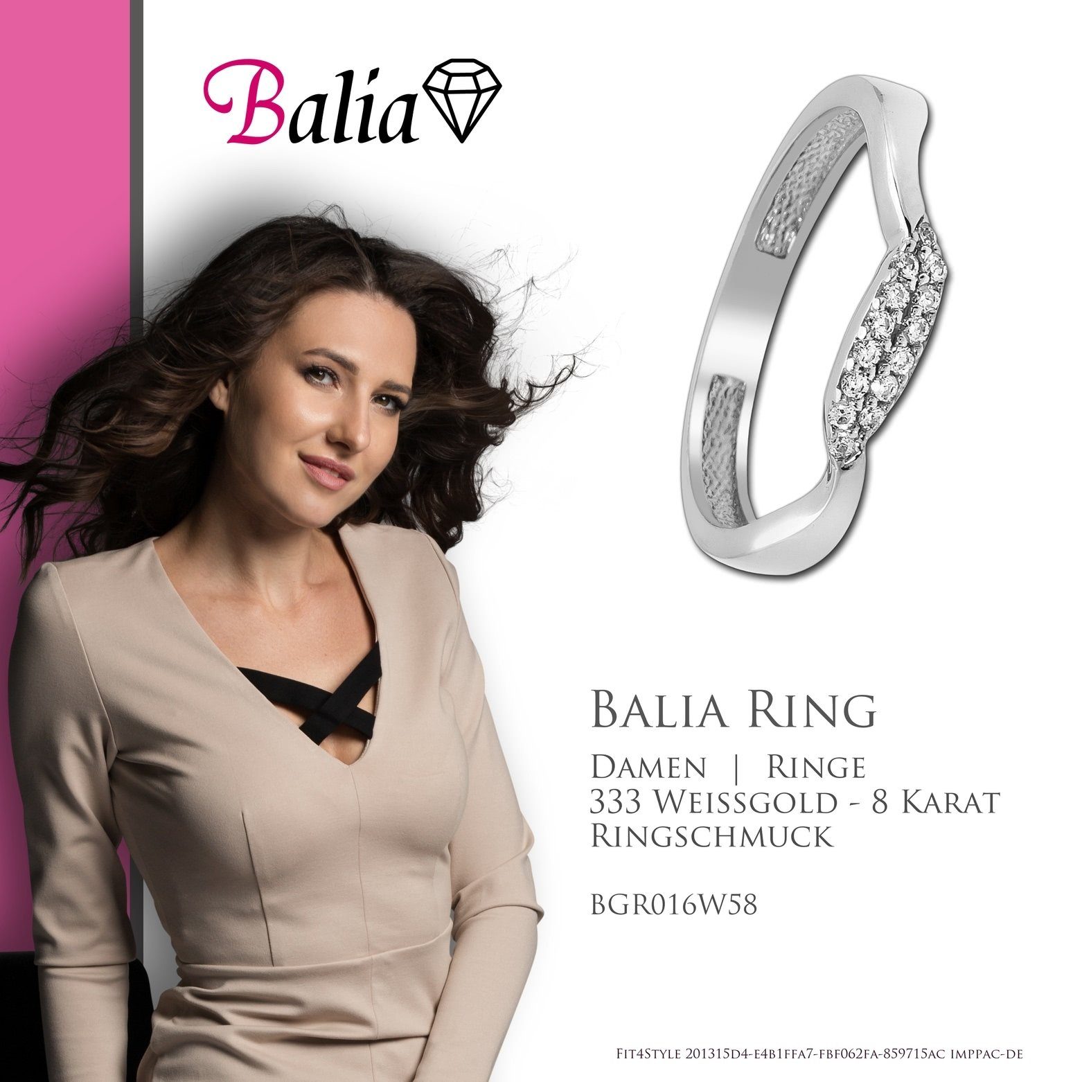 Balia Goldring Karat Damen - Welle 8 Ring Weißgold (Fingerring), Damen 333 Gold Gr.58 8Kt Ringe, 58 Welle, (18,4) Balia