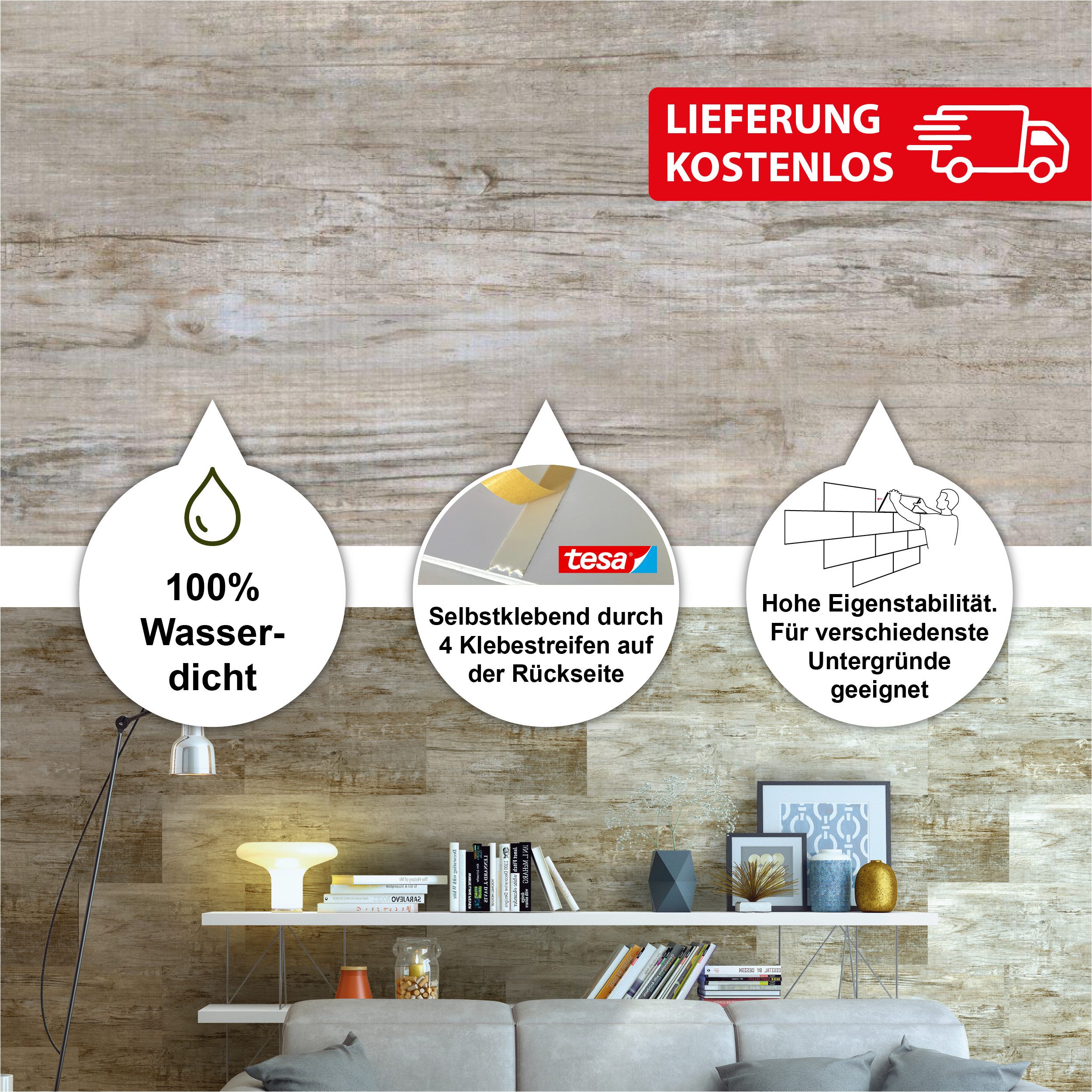 BARIDECOR Wandpaneel wasserfeste Wandfliese selbstklebend, BxL: günstig online kaufen