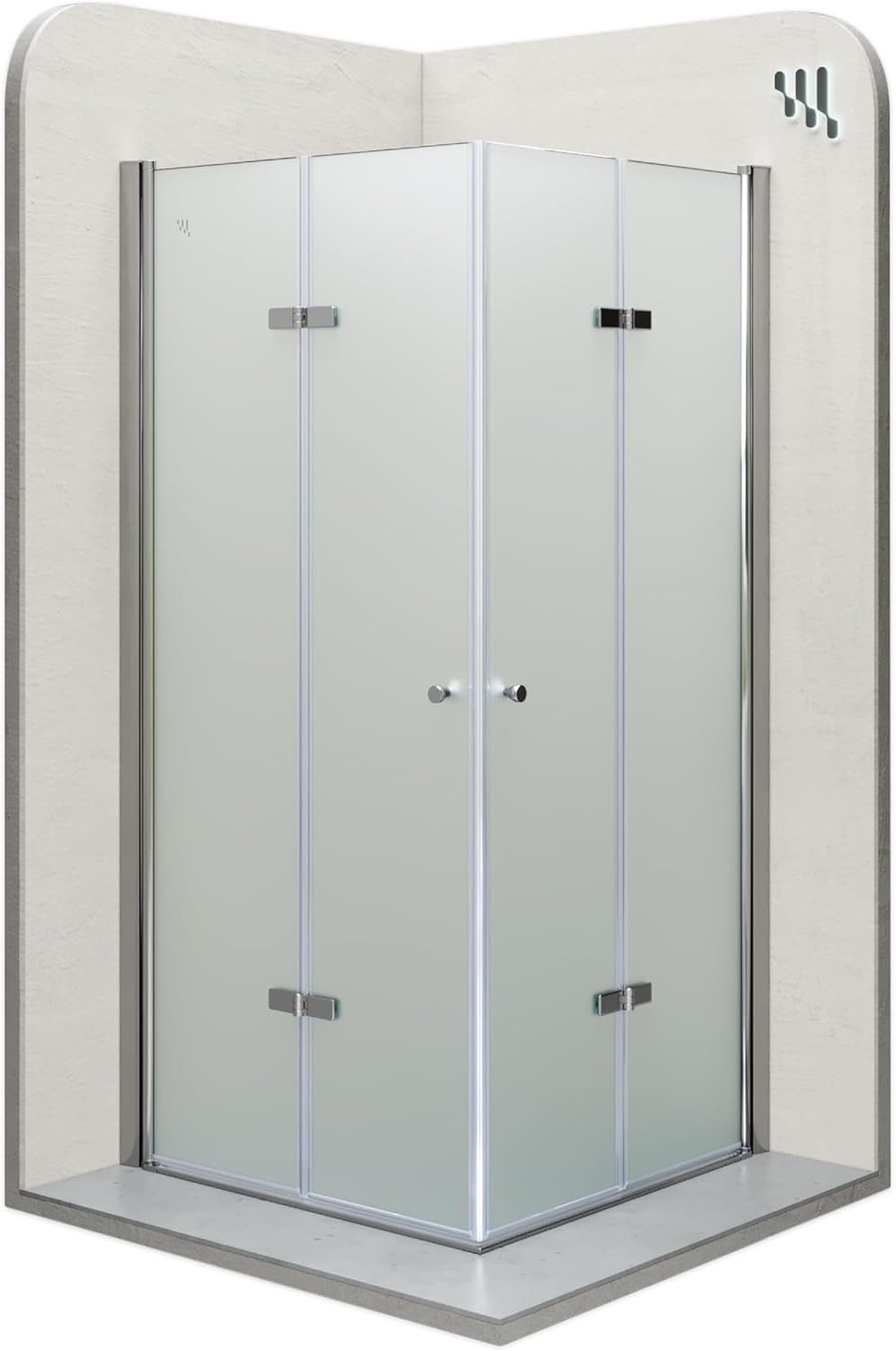 i-flair Eckdusche Falttür Duschkabine EMMA aus satiniertem 6 mm Sicherheitsglas, BxT: 70x70 cm, Einscheibensicherheitsglas, ohne Duschtasse, mit hochwertigen Aluminiumprofilen in silber, ebenerdiger Einbau möglich, mit Falttüren