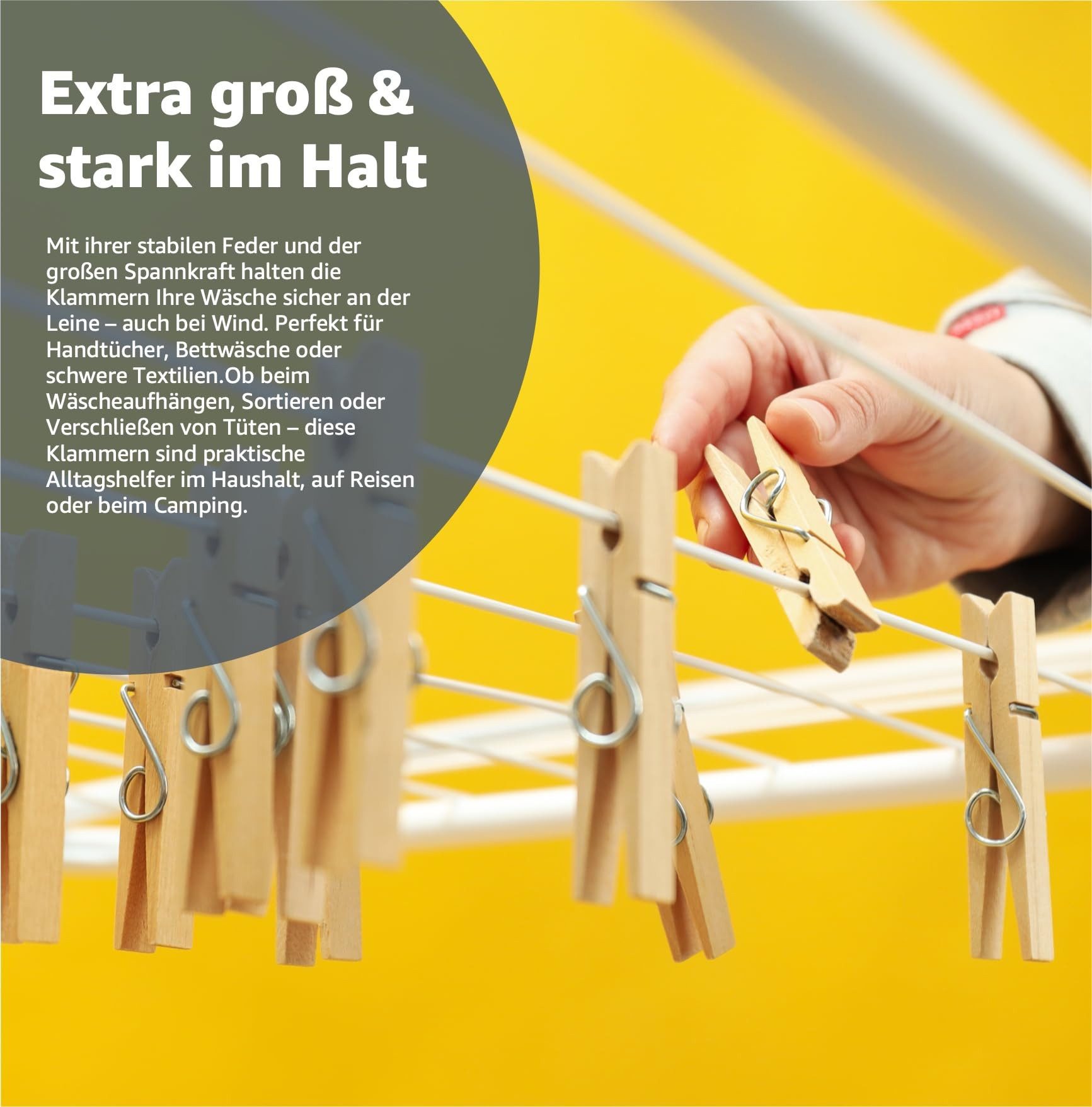 Everhomely® Wäscheklammern 50 Klammern aus echtem Holz - Holzklammern - Klammer Wäscheklammern, aus echtem Holz