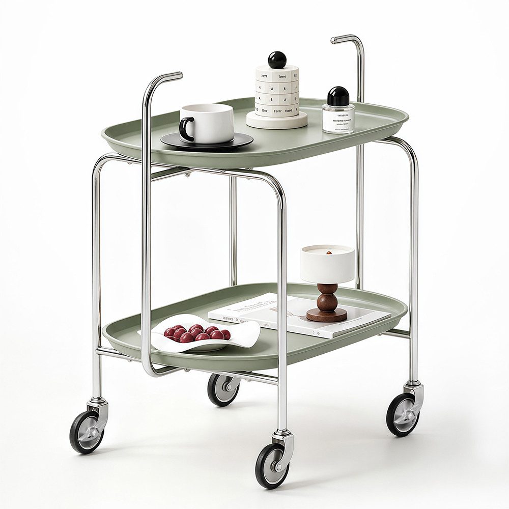 PFCTART Rollwagen Mehrzweck Rollwagen mit 2 Ablagen & Griff, (Set, 65×40×70 cm für Küche, Bad, Wohnzimmer, Büro & Schlafzimmer), 360° Rollen, 2 Bremsen, robuster Stahlrahmen & ABS-Ablagen