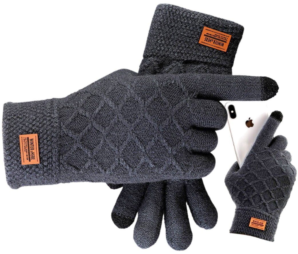 Lycille Strickhandschuhe elegante und warme Männer-Handschuhe mit Muster innen gefüttert (1 Paar) sportliches und elegantes Design, Touchscreen geeignet, wärmend