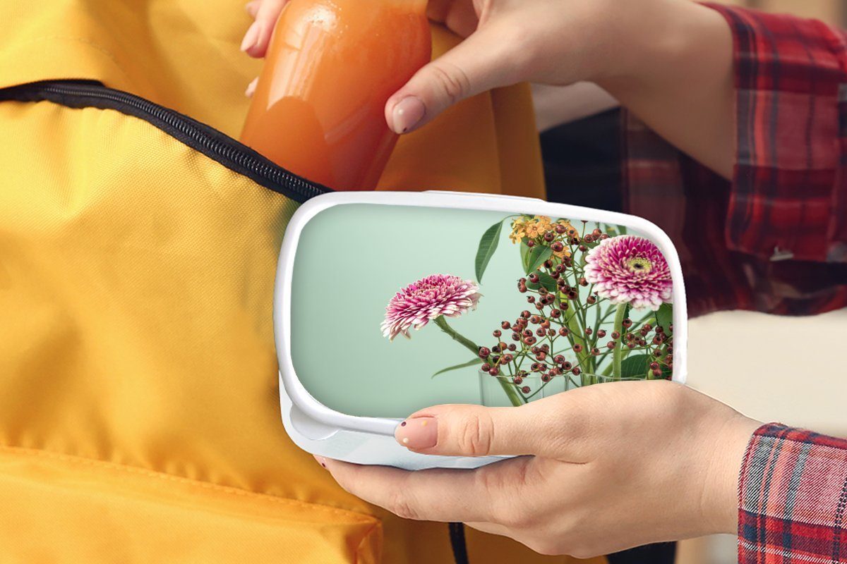 Brotdose, Kunststoff, weiß Lunchbox und Kinder Erwachsene, Jungs (2-tlg), Vase - Blumen und Blumenstrauß, - für für Mädchen Brotbox MuchoWow