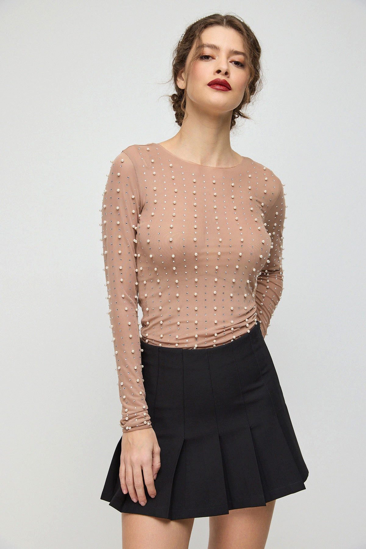 No Matter What Blusentop Bluse aus Tüll mit Steinverzierungen (ungefüttert) günstig online kaufen